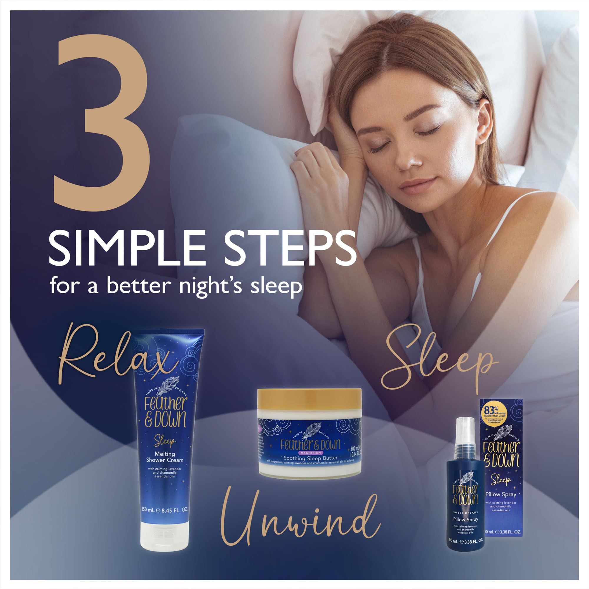 Premium Feather & Down Sleeping Bag Gift Set with Luxury Eye Mask, Sleep Balm, Pillow Spray & Shower Cream - Lavender & Chamomile Essential Oils for Relaxation | Vegan & Cruelty-Free | Perfect for Camping, Travel & Spa Nights at Home