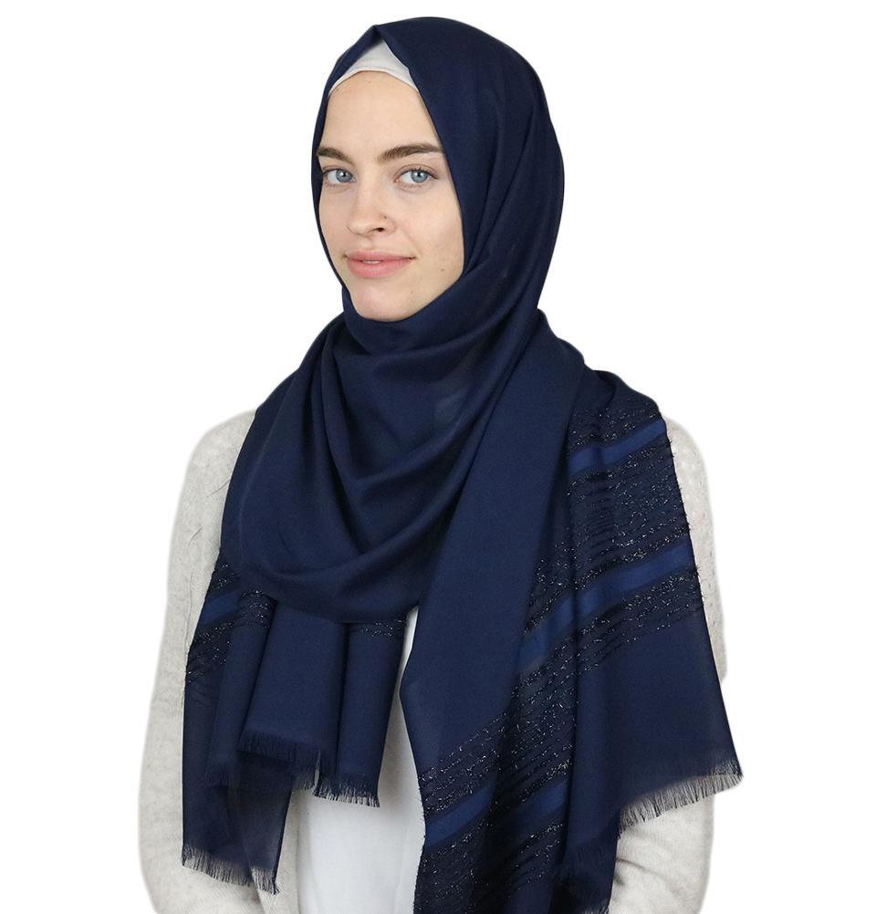 Aker Shimmer Chiffon Hijab Shawl - Navy Blue Muslim Headscarf for Women, Lightweight & Breathable - Perfect for Daily Wear, Prayer, and Special Occasions