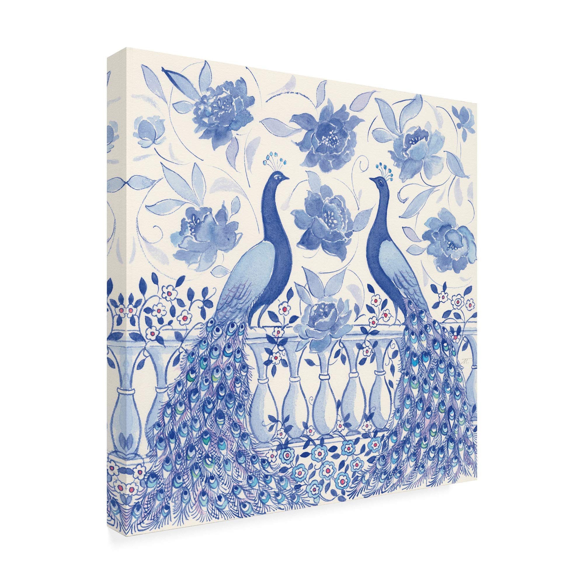 Miranda Thomas Peacock Garden VI Fine Art Print - 18x18 Inches, Vibrant Peacock & Floral Wall Decor for Living Room, Bedroom, or Office