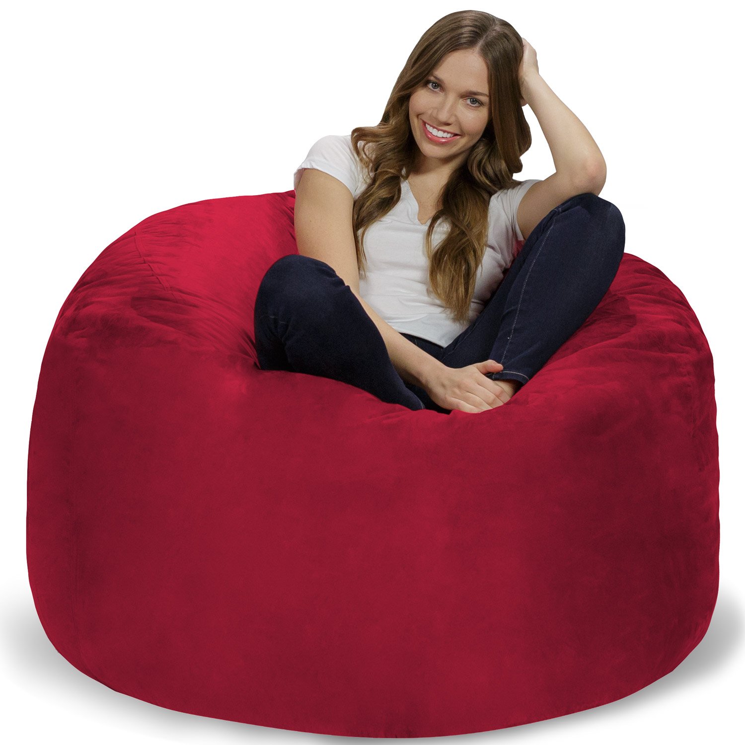 Chill Sack 4' Giant Memory Foam Bean Bag Chair - Extra Large Sofa with Soft Microfiber Cover in Cinnabar Red | Perfect for Living Room, Game Room & Dorm Lounge