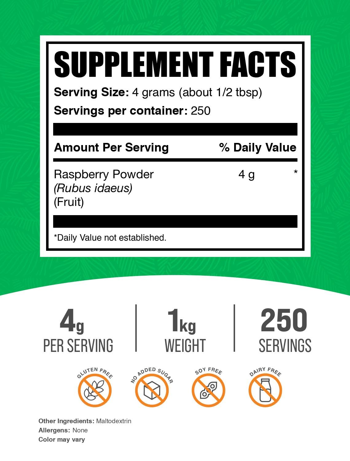 Organic Raspberry Powder - 100% Pure Dried Raspberry Fruit Powder - Natural Antioxidant Supplement - 1kg (2.2lbs) for Smoothies, Baking & Healthy Recipes