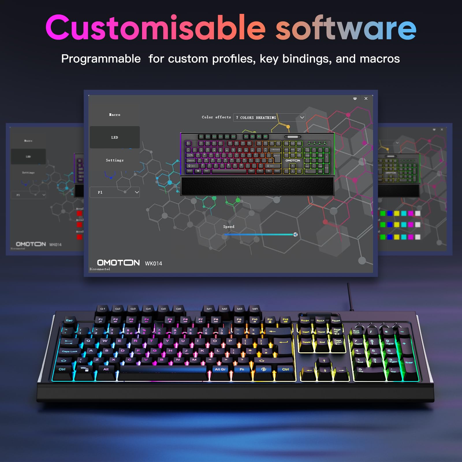 OMOTON RGB Gaming Keyboard with Wrist Rest - Ergonomic Silent USB Keyboard for PC Gaming & Office Work
