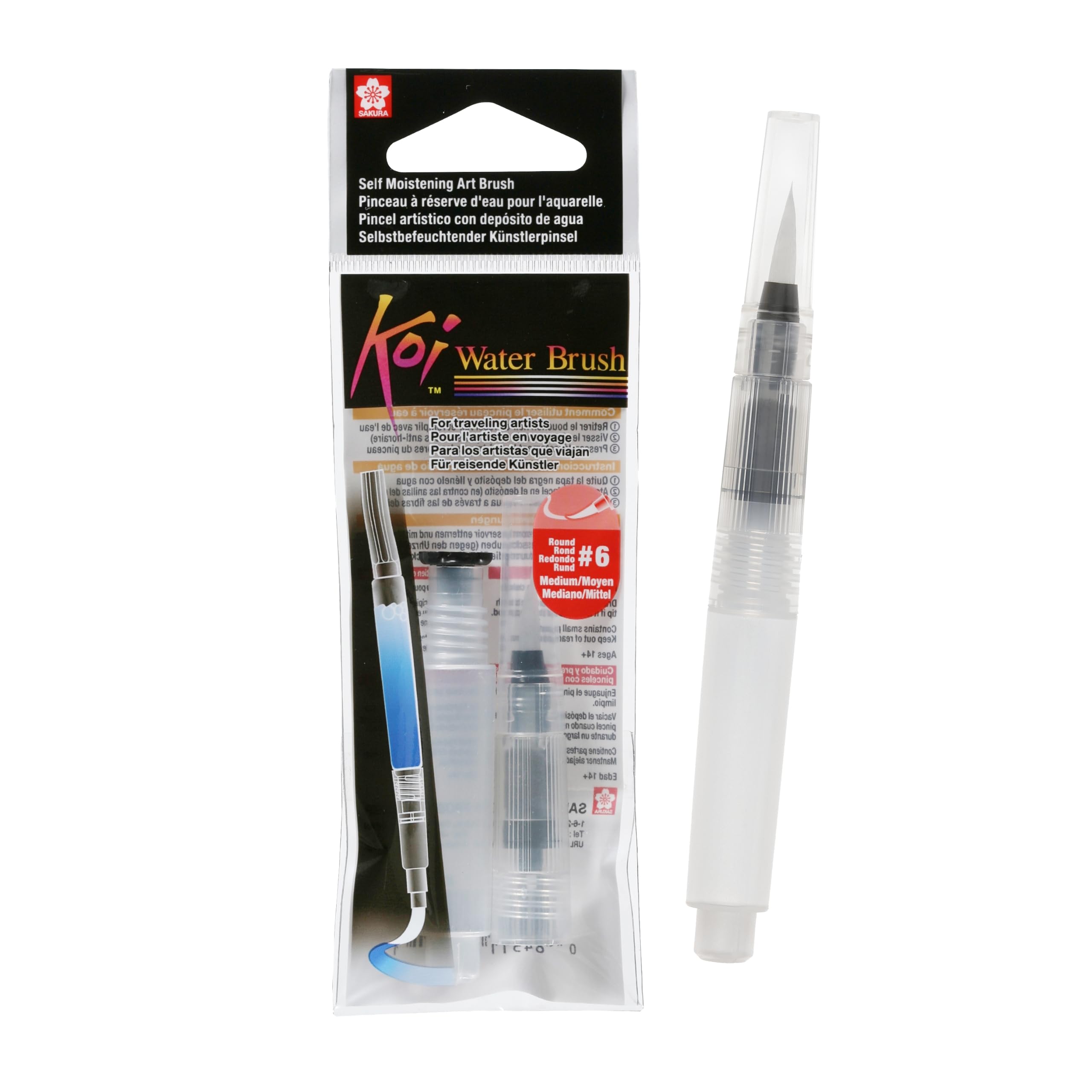 SAKURA Koi Water Brush - Medium Tip Watercolor Brush with 4ml Tank - Perfect for On-the-Go Painting and Sketching