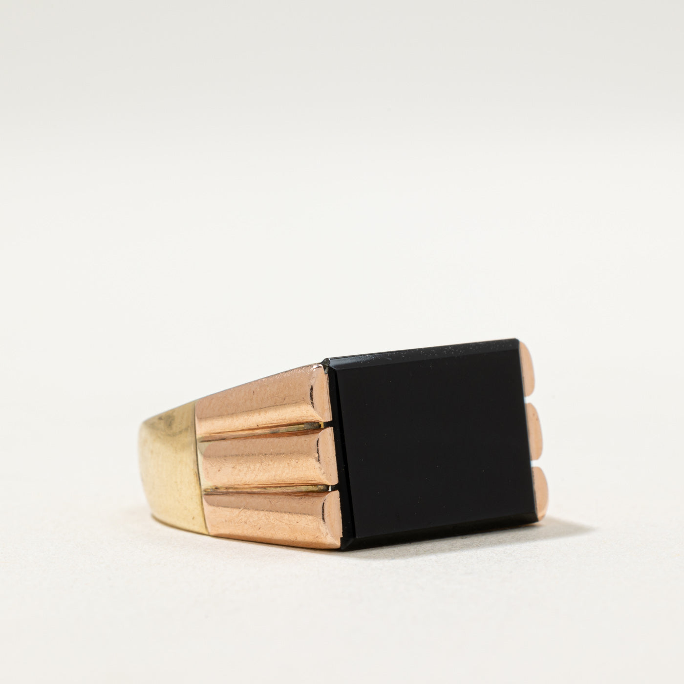 14K Gold Onyx Grooved Signet Ring for Men - 3.00ct Genuine Black Onyx Stone - Size 10.25 - Luxury Statement Jewelry for Weddings, Gifts & Formal Occasions