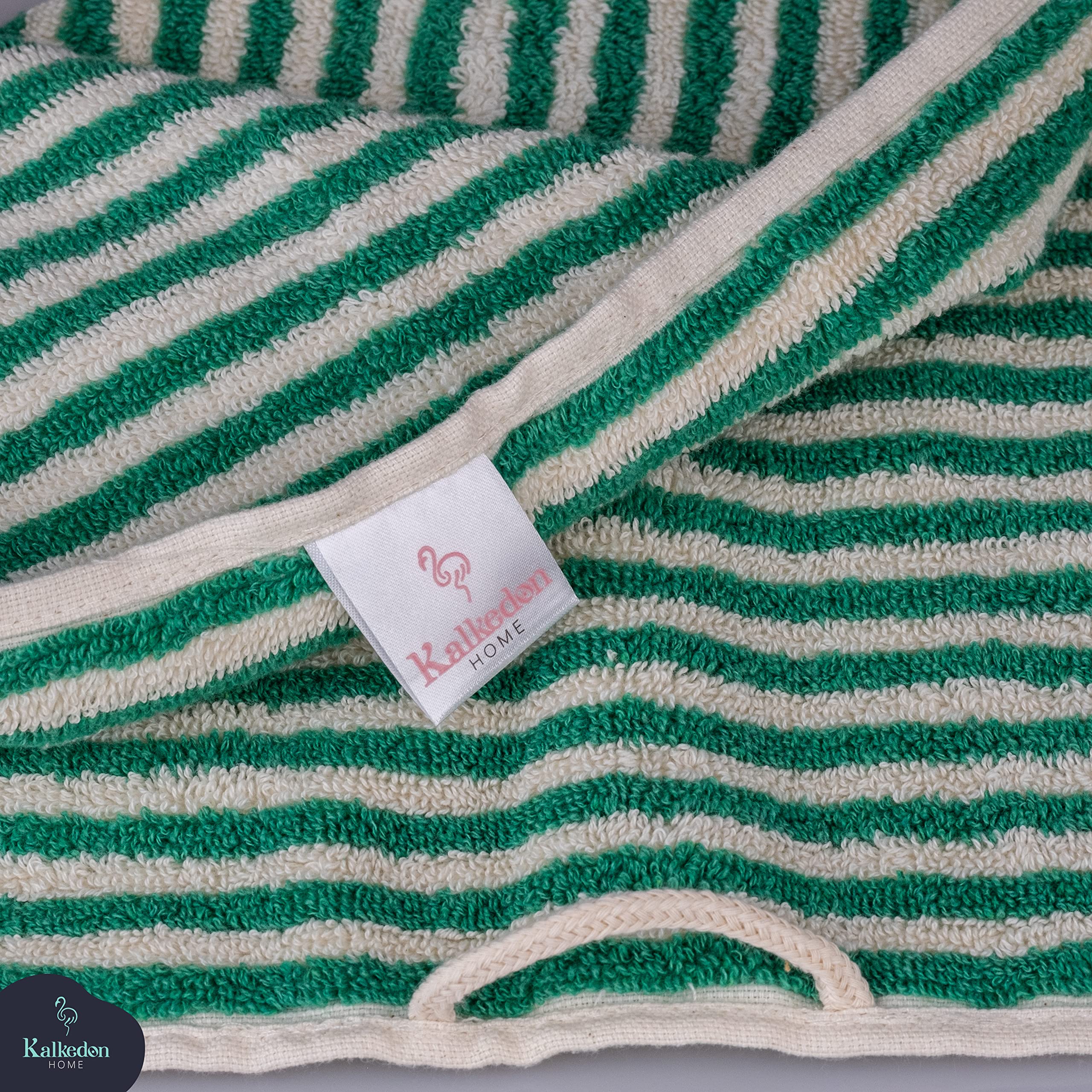 Premium Organic Turkish Cotton Striped Bath and Hand Towels Set of 2 | Ultra Soft, Plush & Highly Absorbent | Luxury Bathroom Towels for Spa, Guest Room & Beach Use (Benetton Green)