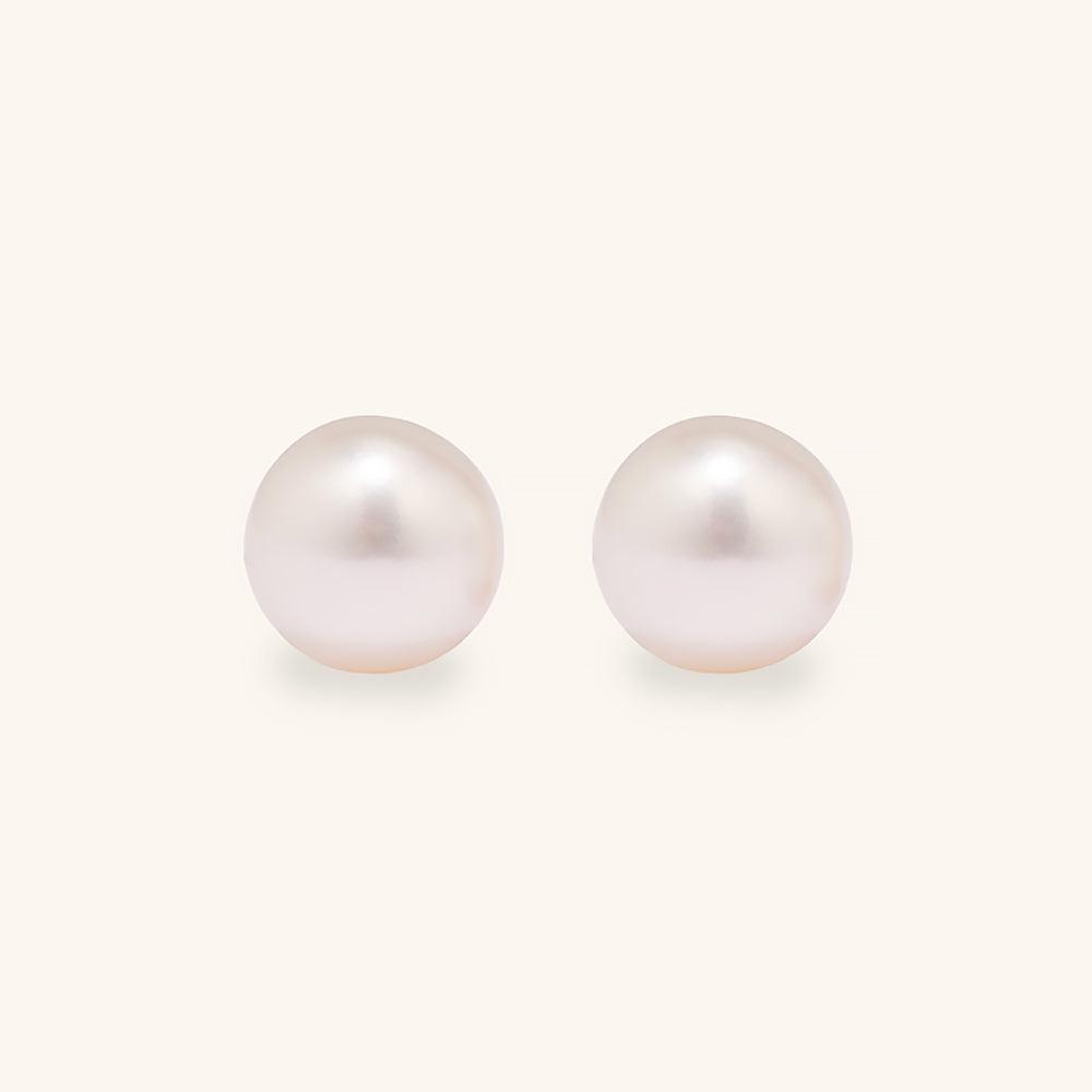 8mm Freshwater Pearl Stud Earrings for Women - Classic Round White Pearl Earrings for Daily Wear, Wedding, Gift & Special Occasions