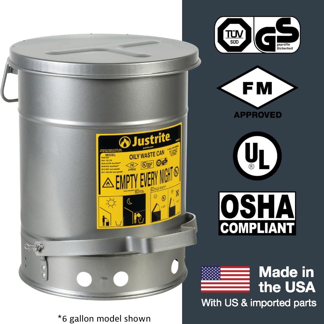 Justrite 21 Gallon Galvanized Steel Oily Waste Can with Foot Pedal Lid - 23.5