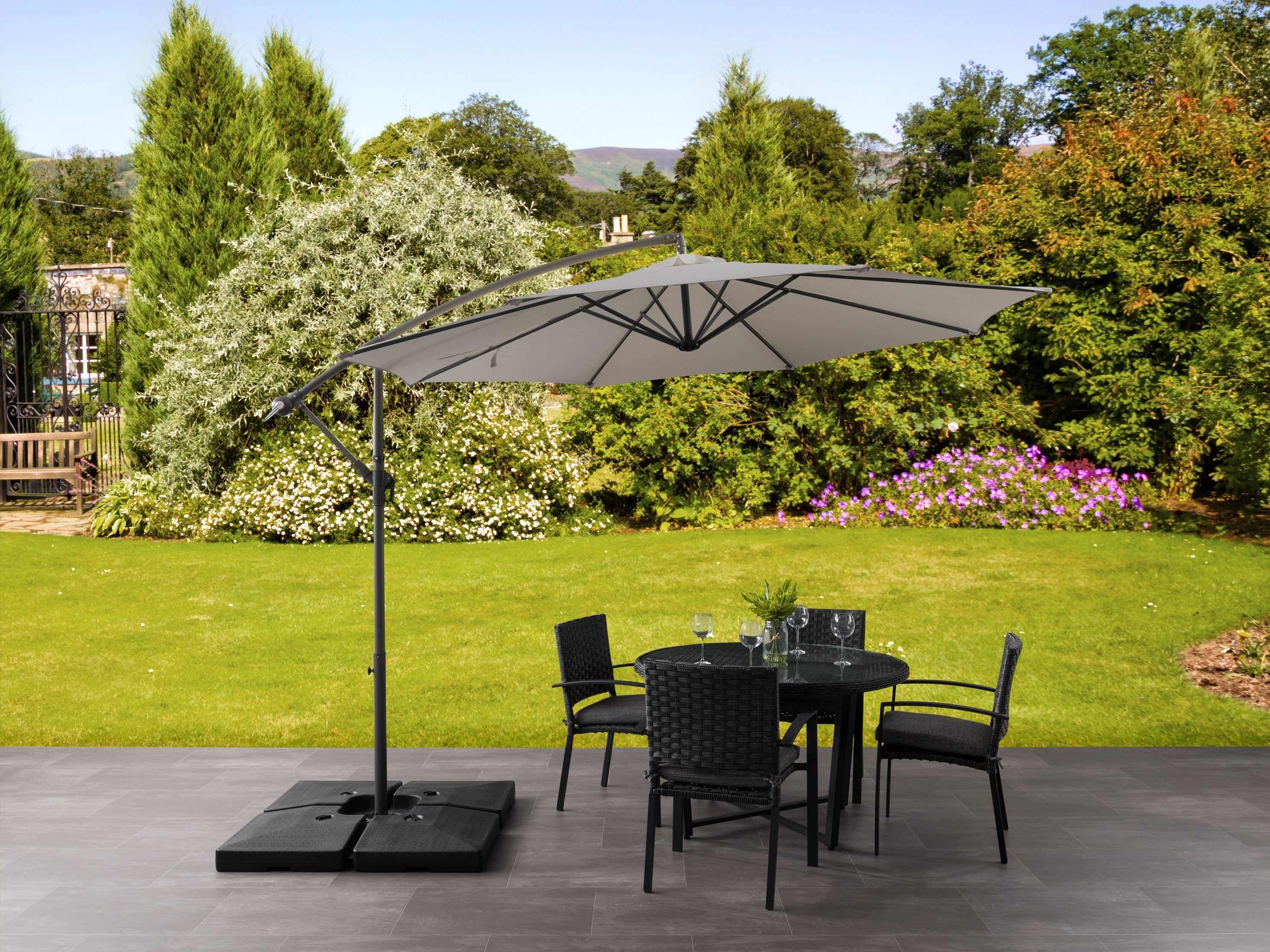9.5ft Tilting Offset Patio Umbrella - Grey Outdoor Sun Shade for Poolside, Deck, and Garden Relaxation