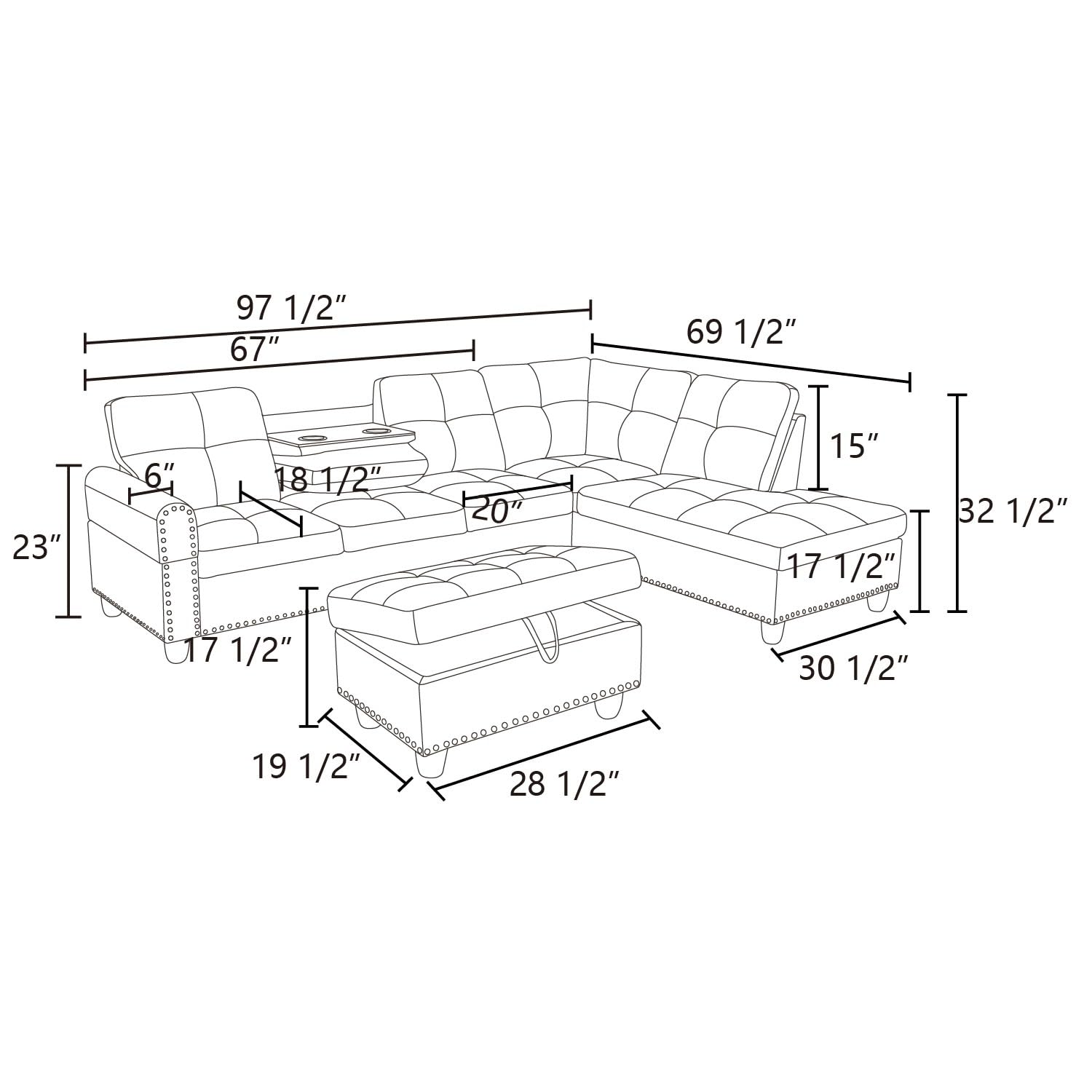 2-Piece L-Shaped Sectional Sofa with 70