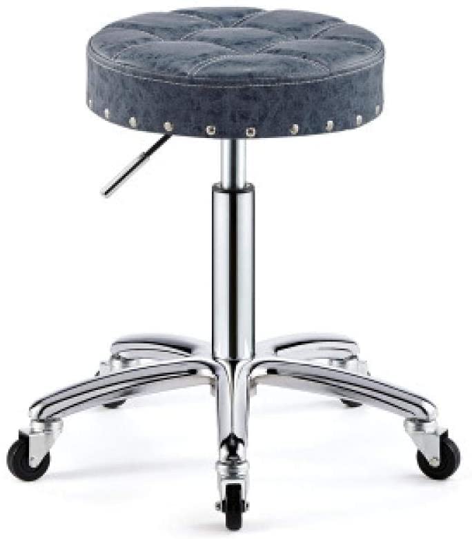 Adjustable Swivel Stool Chair with Wheels - Pink Synthetic Leather Office Stool, Height Adjustable 47-59cm (18.5-23.2