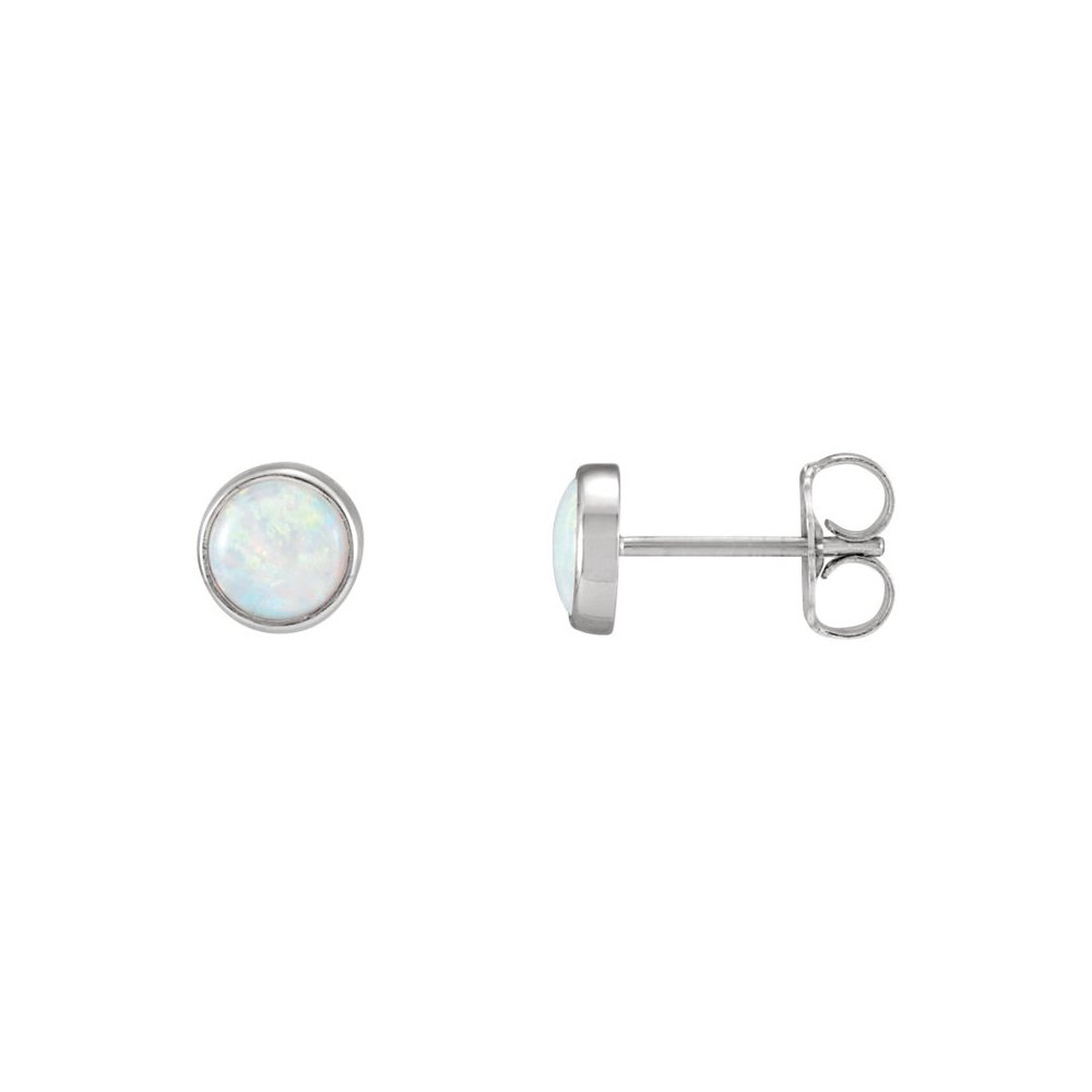 14k White Gold Black Bow 5mm Opal Stud Earrings for Women
