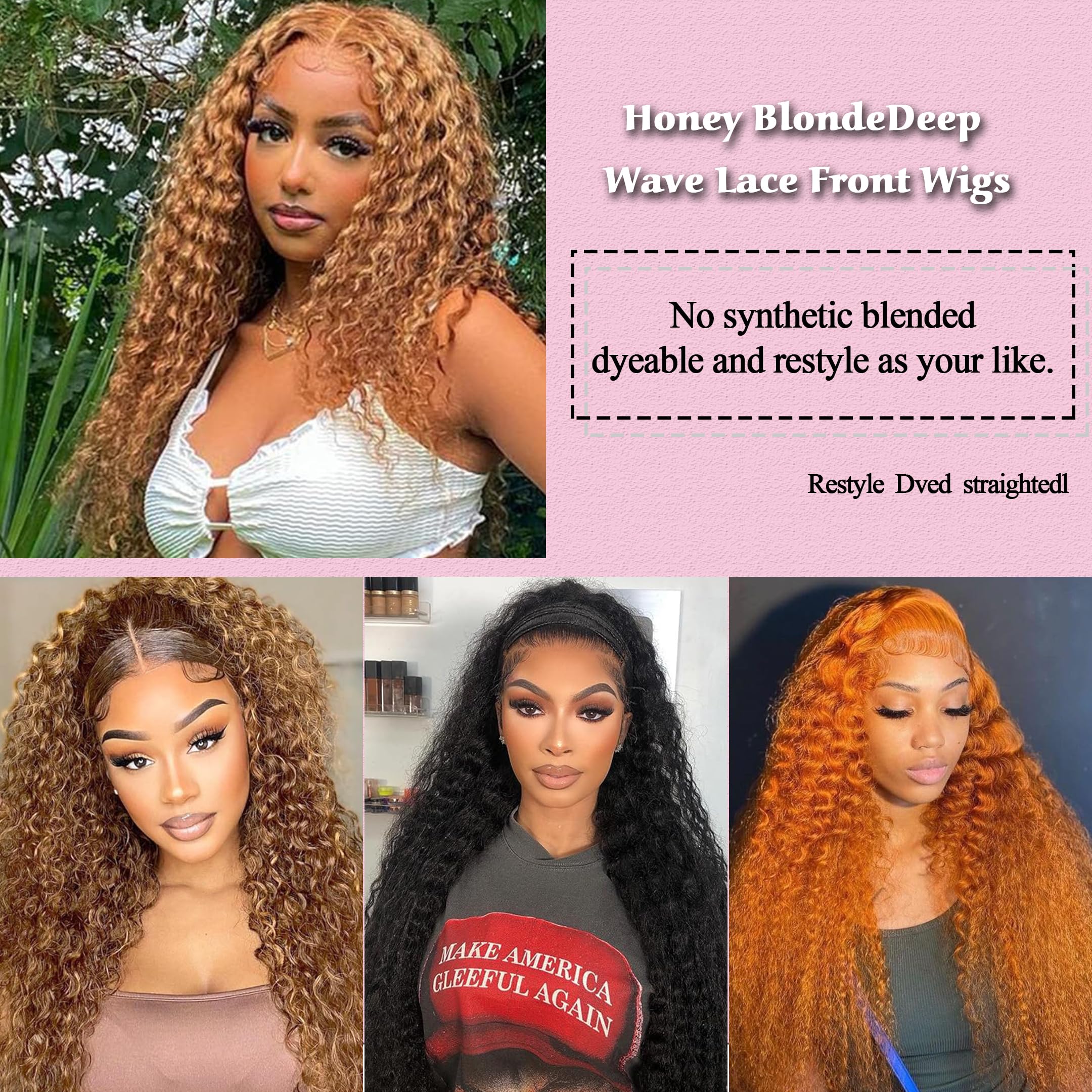 Honey Blonde 26 Inch Deep Wave Lace Front Wig - 13x6 HD Transparent Lace Frontal Human Hair Wig with Pre-Plucked Hairline & 180% Density for Women | Perfect for Daily Wear, Cosplay, and Special Occasions