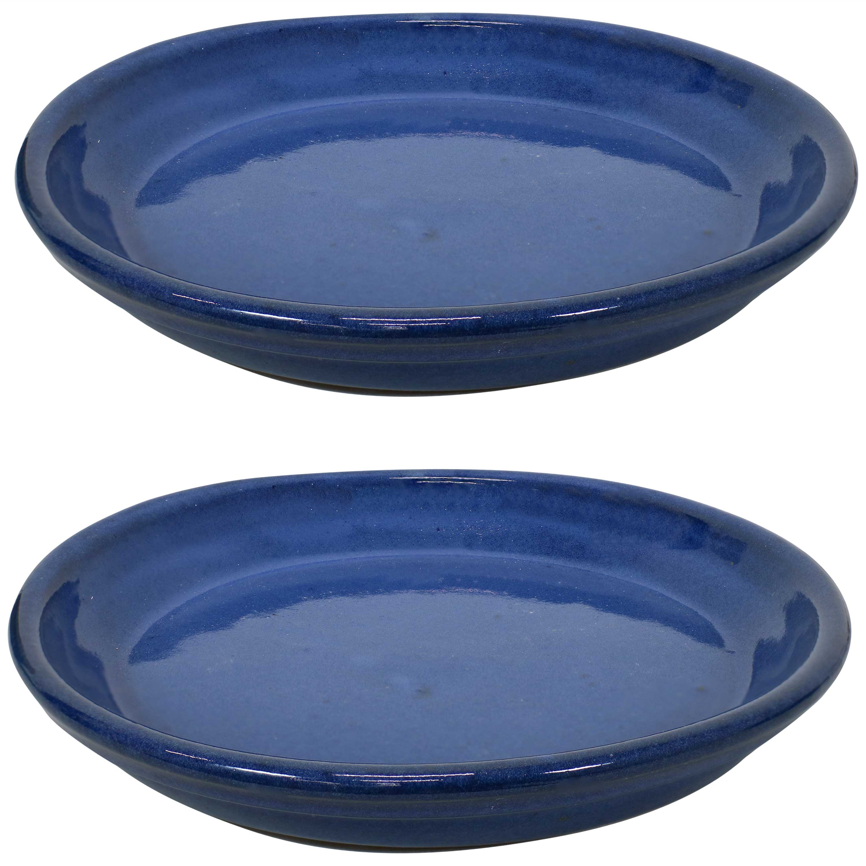 Sunnydaze Set of 2 Glazed Ceramic Planter Saucers - 6 Inch Flower Pot Trays for Indoor & Outdoor Plants - Perfect for Drainage and Protecting Surfaces