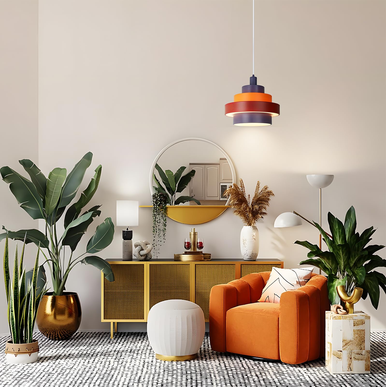 Modern Pyramid Pendant Lights with 5-Ring LED Technology - Adjustable Height Metal & Acrylic Shade Hanging Fixtures for Kitchen Island, Bedroom, Kids Room, Living Room & Dining Area | Energy-Efficient Home & Office Lighting Solution