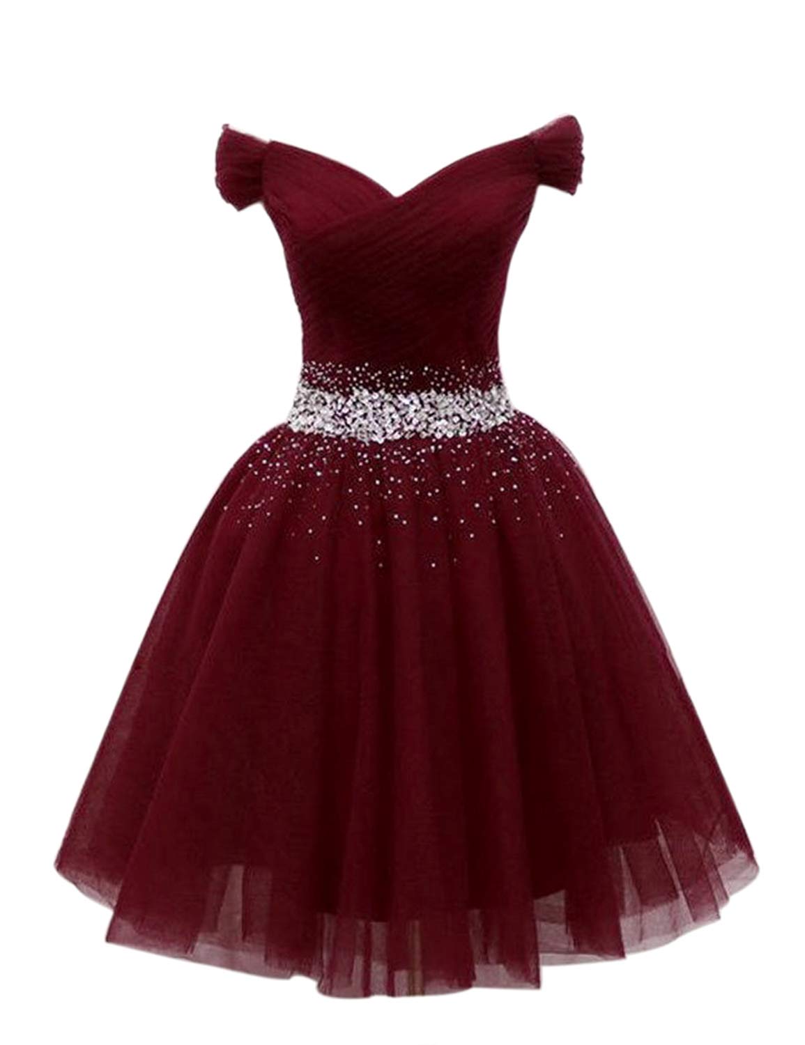 Elegant Off Shoulder Beaded Tulle Homecoming Dress for Women - A-Line Cocktail Party Gown (AL033) | Perfect for Prom, Evening Events & Special Occasions