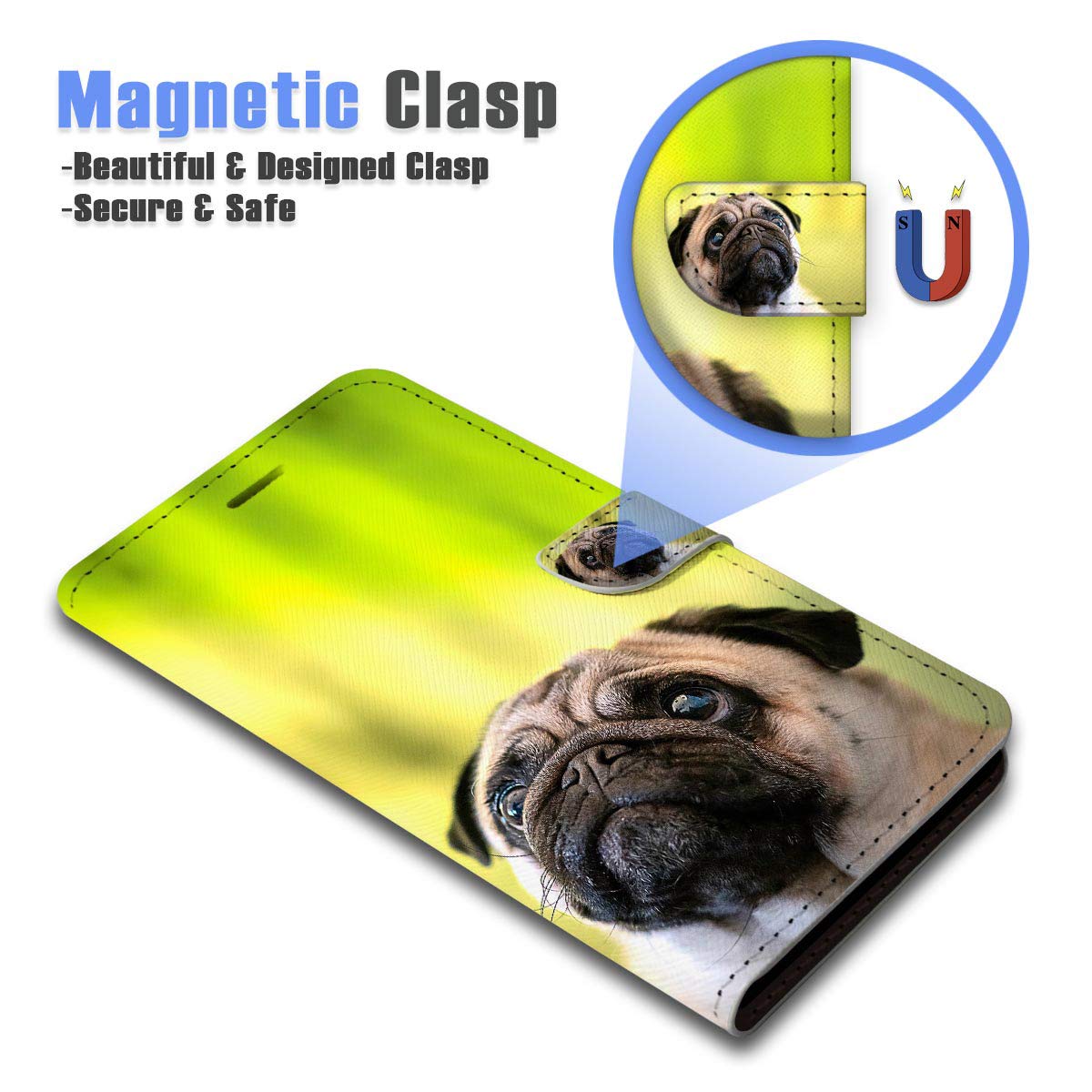 Cute Pug Dog Flip Wallet Phone Case for iPhone 12 & iPhone 12 Pro - A23062 | Slim Protective Cover with Card Slots | Perfect for Everyday Use & Travel Accessories