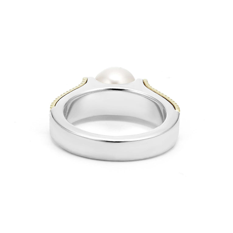 Elegant Two-Tone Caviar Pearl Ring for Women - Sterling Silver & Gold Plated - Perfect for Weddings, Parties & Special Occasions