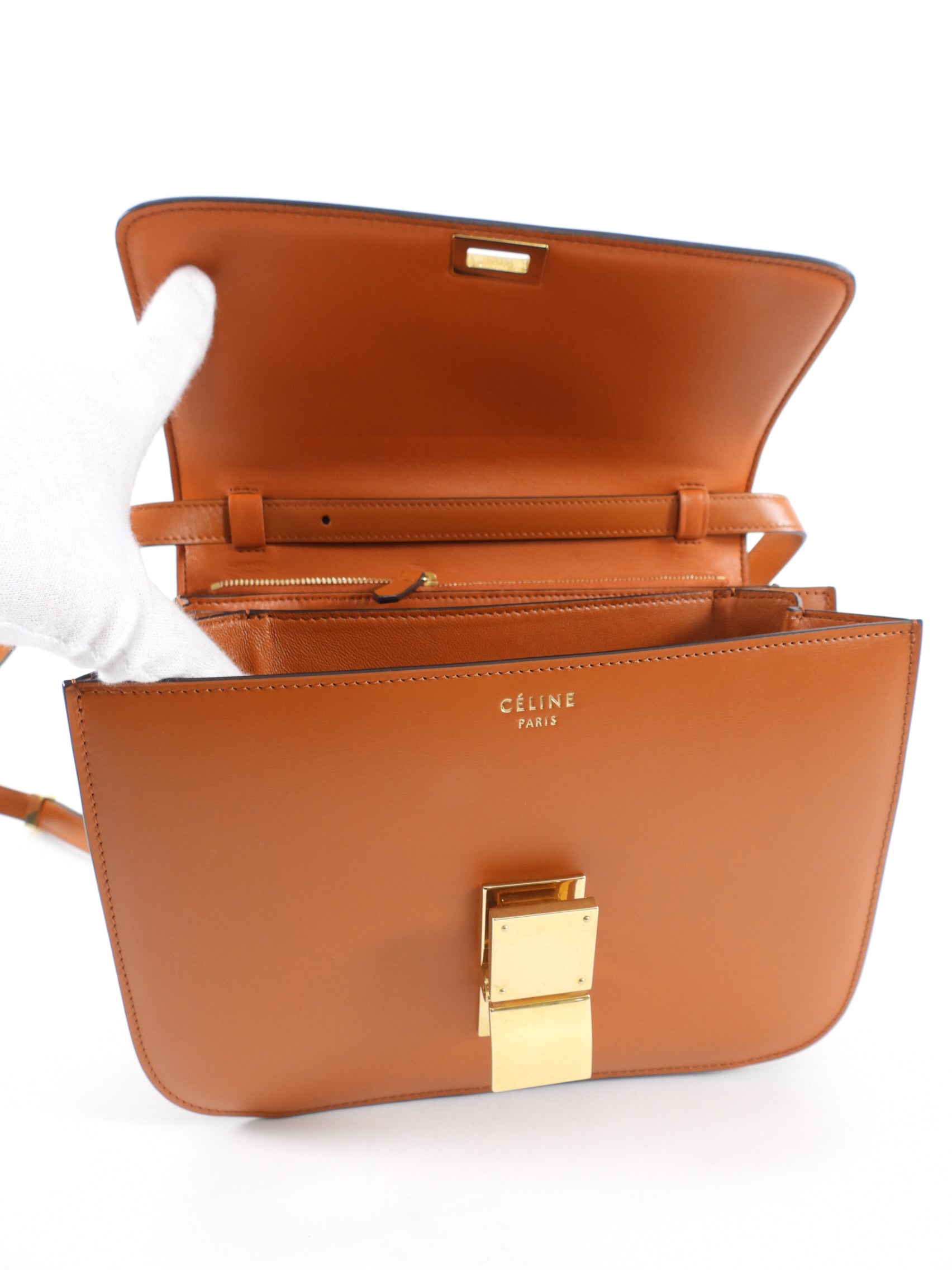 Celine Medium Brown Smooth Calfskin Box Shoulder Bag - Luxury Leather Handbag for Women | Perfect for Work, Travel & Everyday Use
