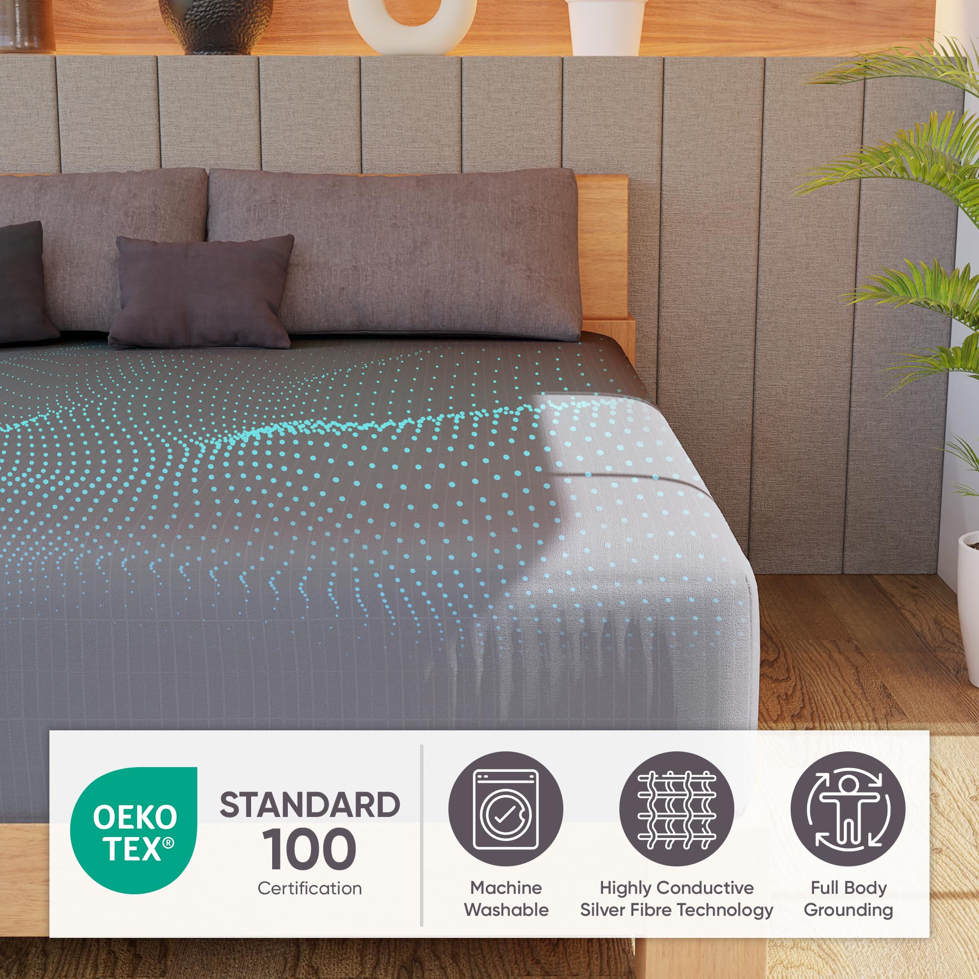 Organic Cotton Grounding Sheets for Earthing - King Size Deep Pocket Fitted Sheet with 15ft Conductive Cord & Outlet Checker | Natural Sleep Aid, EMF Protection | Perfect for Better Sleep, Stress Relief & Body Recharge