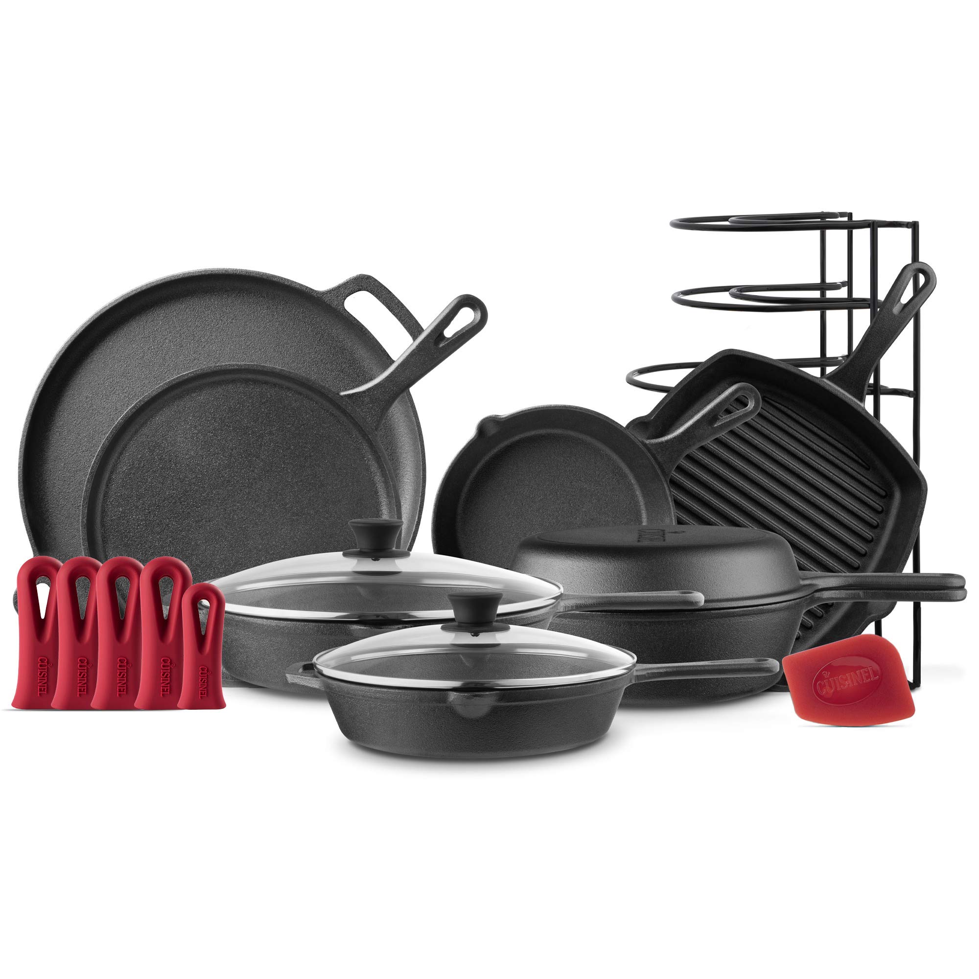 Premium Cast Iron Cookware Set - 10-Piece Pre-Seasoned Kit with Skillets (8