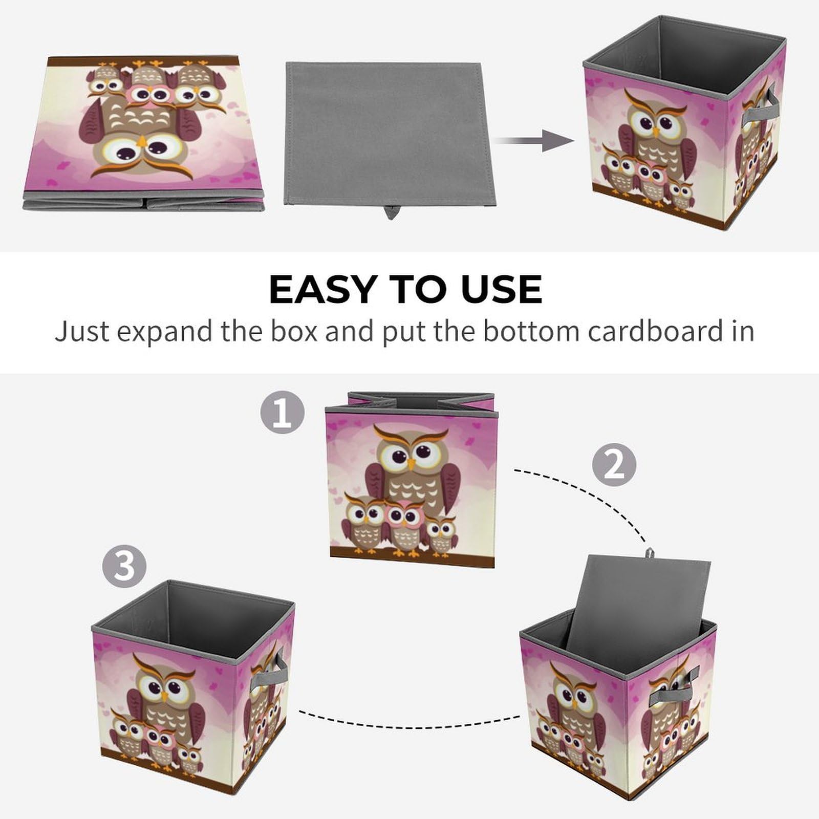 Foldable Owl Family Storage Cubes with Handles - Closet Organizer Bins for Clothes, Cabinet & Shelf Organization - Perfect for Kids' Room, Nursery, and Home Storage Solutions