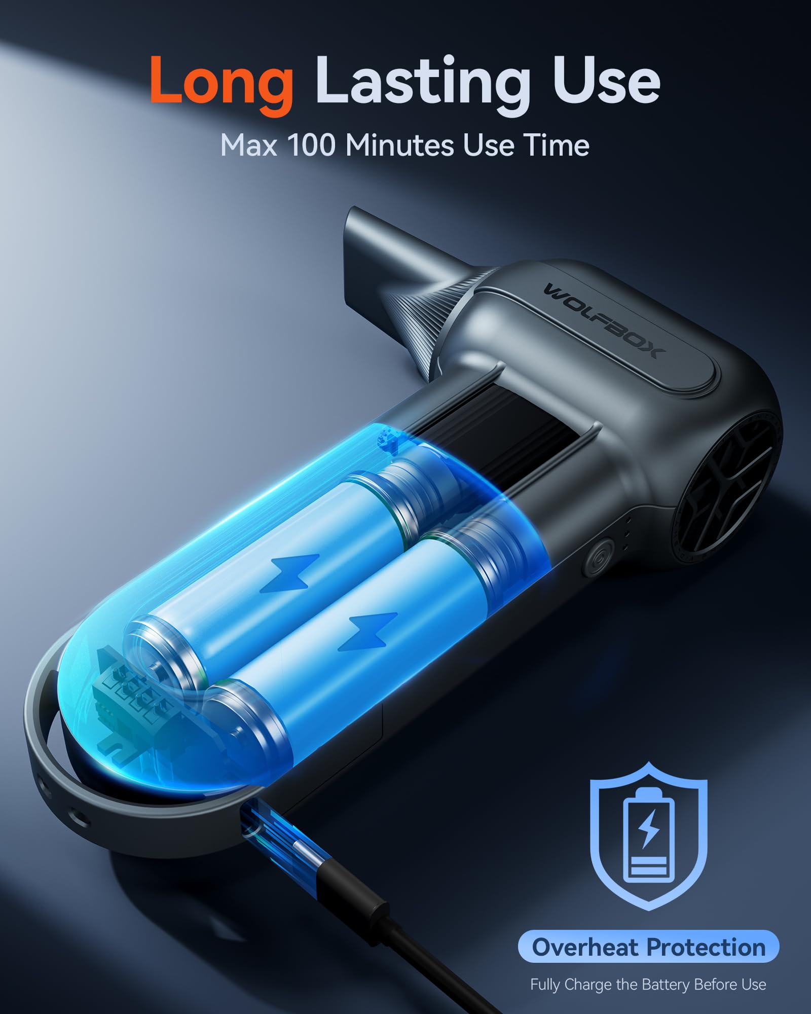 WOLFBOX MF100 Electric Air Duster - 150,000 RPM Super Powerful Cordless Rechargeable Blower with Brushless Motor | 3-Speed Adjustable Dust Blaster for Computer Cleaning, Keyboard Maintenance, Car Detailing & Home Use