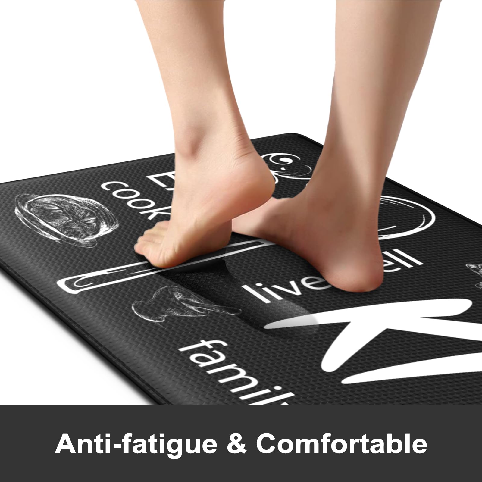 KIMODE Anti-Fatigue Kitchen Mats Set of 2 - Non-Slip Waterproof Farmhouse Style Floor Rugs with Ergonomic Cushioning for Comfortable Standing - Perfect for Home Kitchen, Laundry Room, Office, Sink Area & Under Desk (Black)
