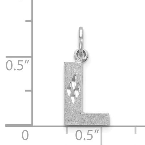 14K White Gold Solid Satin Diamond-Cut Initial Letter L Charm Pendant - Roy Rose Jewelry - Perfect for Gifts, Engagements & Everyday Elegance