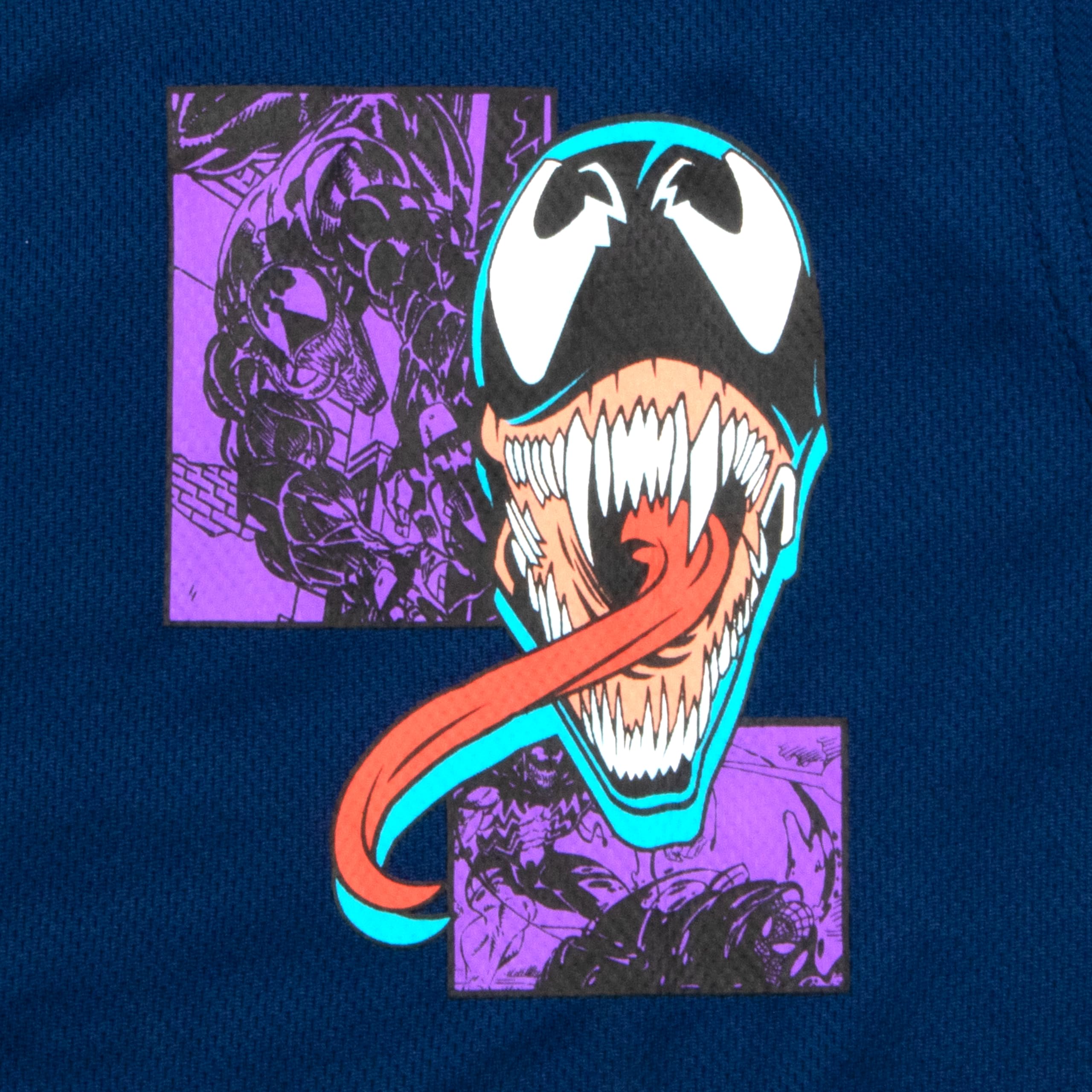 Marvel Comics Spider-Man Venom Retro Men’s Baseball Jersey - Casual Button Down Short Sleeve Shirt for Superhero Fans | Perfect for Cosplay, Comic Con & Everyday Wear