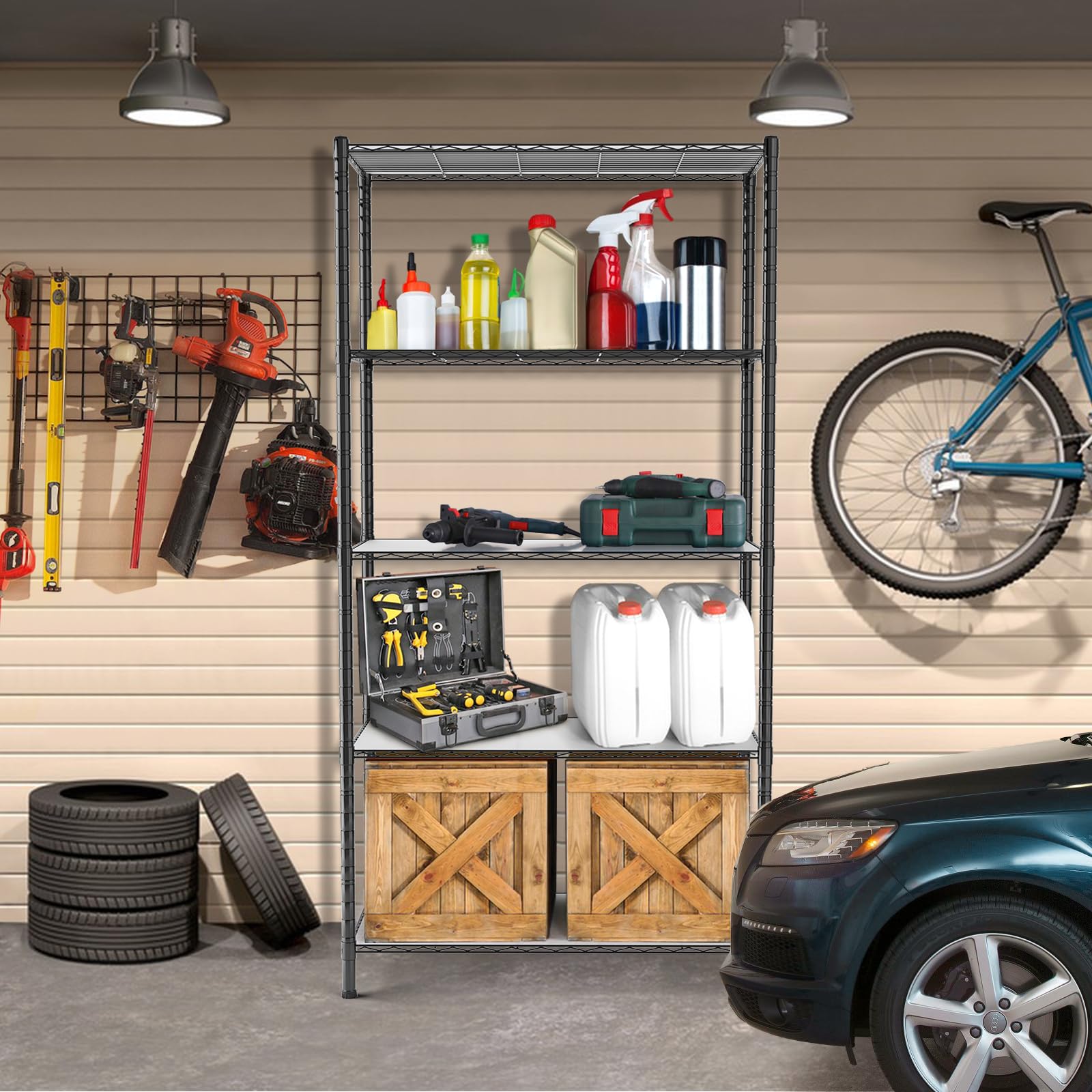 5-Tier Heavy Duty Storage Shelves - Adjustable Steel Garage Shelving Unit with 150 lbs Capacity, 30