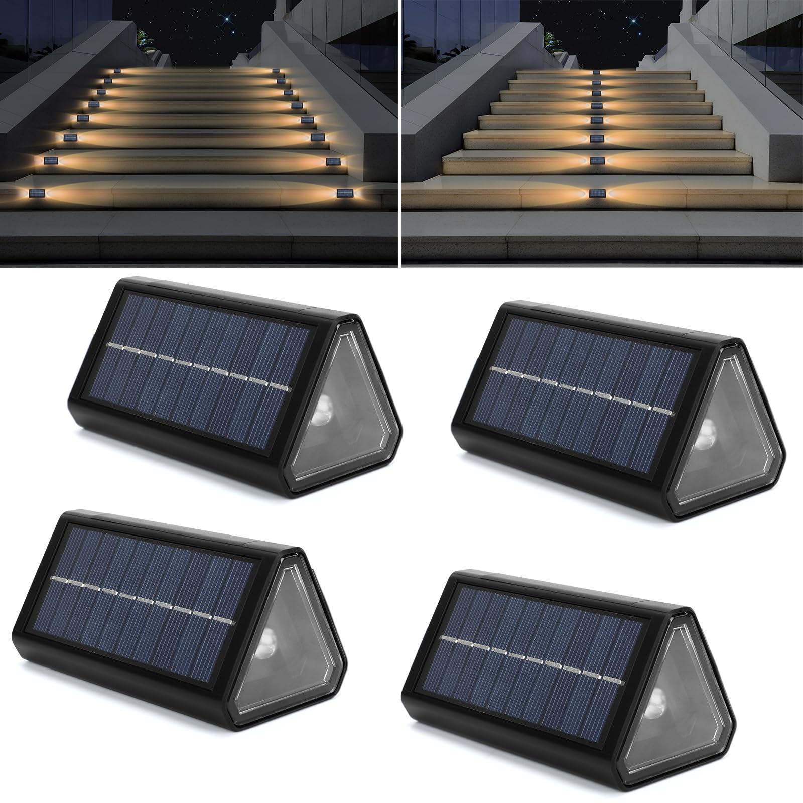 Solar Powered LED Step Fence Lights - Waterproof IP68 Outdoor Stair Lighting (4 Pack) for Yard, Garden, Patio, Walkway & Driveway - Perfect for Nighttime Safety and Landscape Decoration