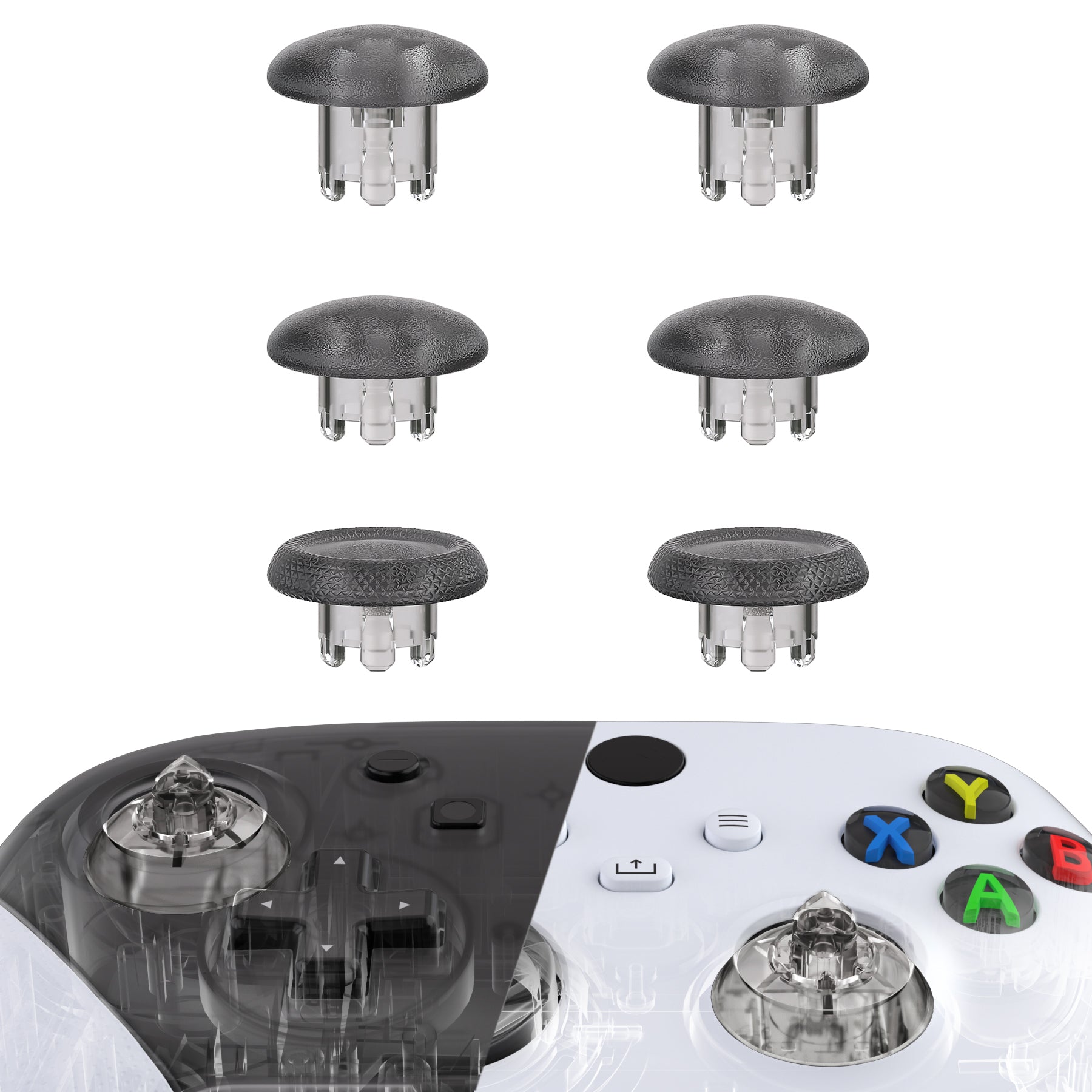 eXtremeRate EDGE Sticks Interchangeable Thumbsticks for Xbox Core Controller - Clear Black Swappable Analog Joystick for Xbox One S/X, Xbox Elite V1 & Nintendo Switch Pro Controller - Perfect for Gaming, FPS & Competitive Play (AGLX3M007)