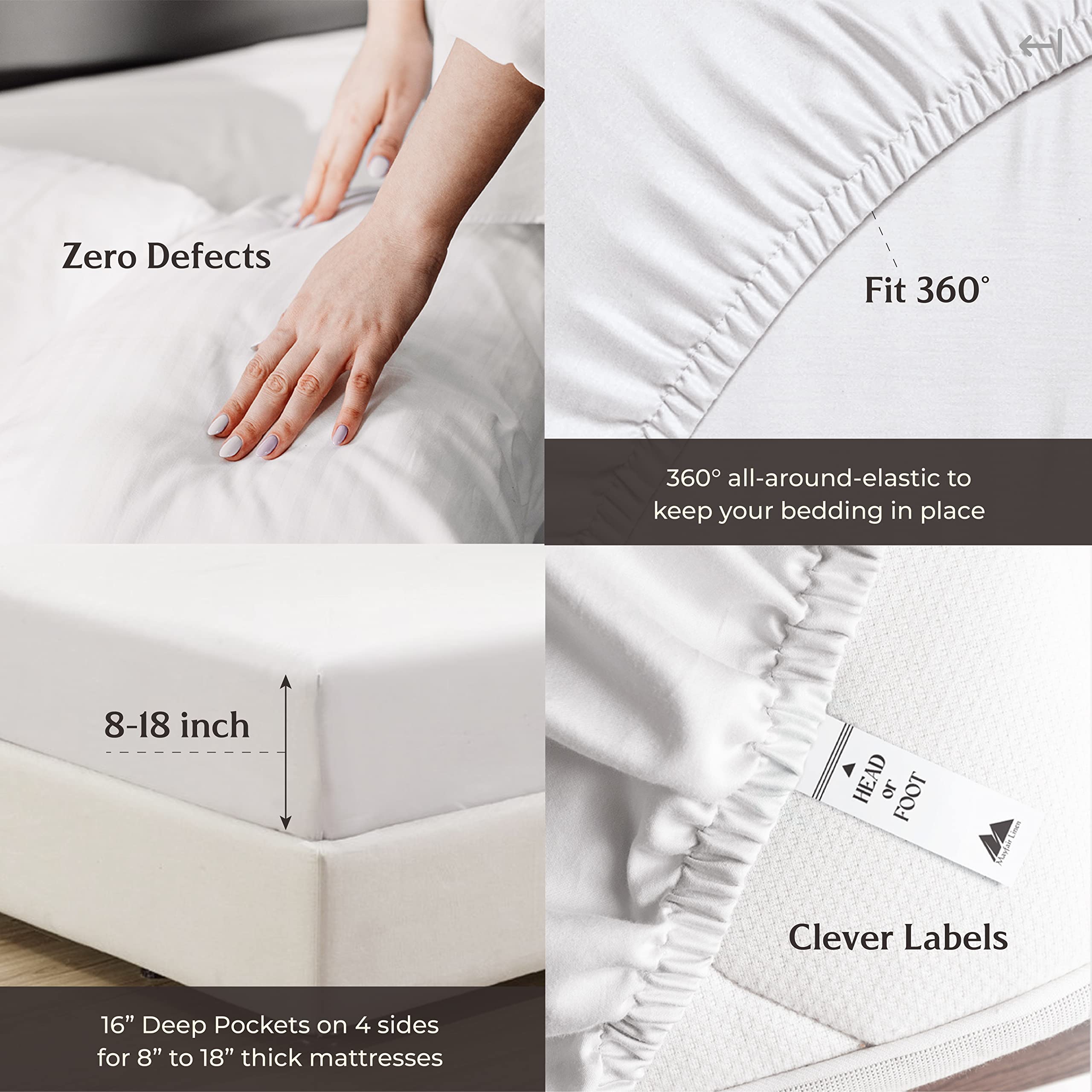 Mayfair Linen 100% Pure Egyptian Cotton Split King Sheet Set - 1000 Thread Count Luxury Bedding for Adjustable Beds (5-Piece, White, 16