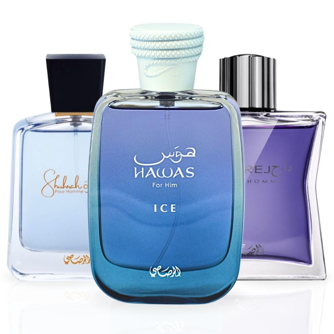 RASASI Hawas Ice, Daarej, Shuhrah Eau De Parfum Spray for Men - Long-Lasting Arabian Fragrance, Masculine Scents for Valentine's Day Gifts - Perfect for Date Nights, Special Occasions & Daily Wear