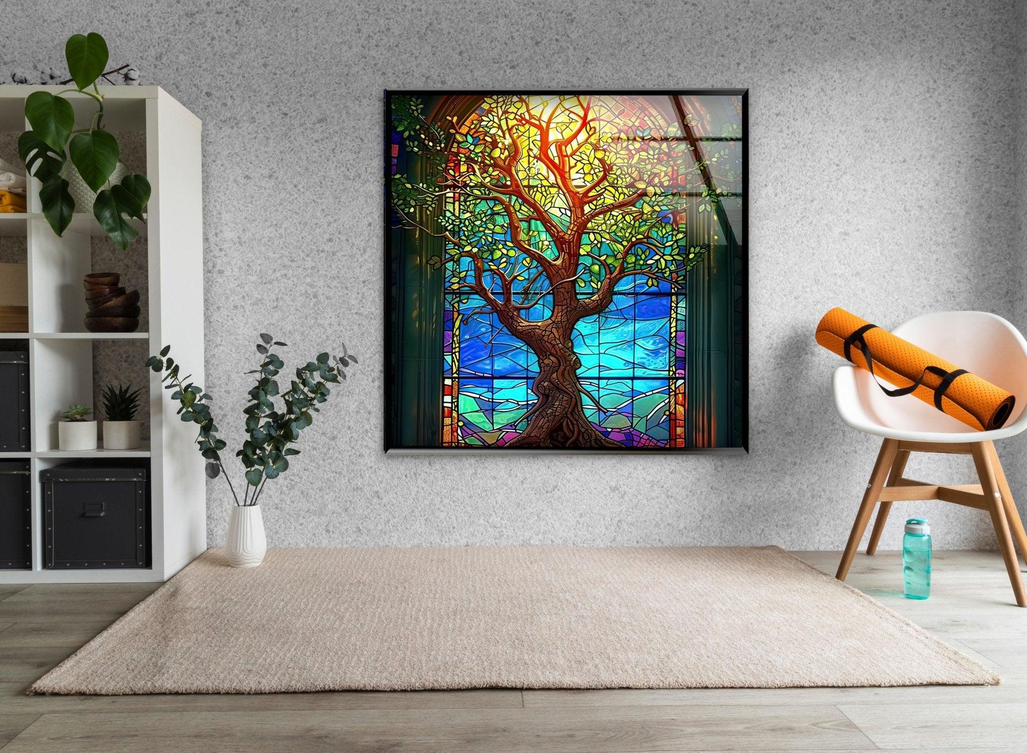 Stunning Yellow Life of Tree Glass Wall Art - Handmade Modern Home Decor for Living Room, Bedroom & Office - Perfect for Gifts & Interior Design