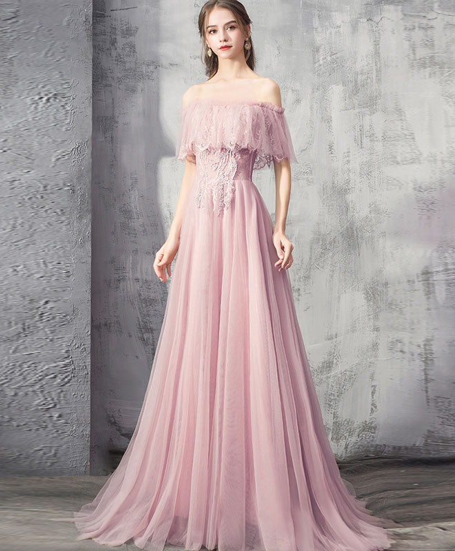 Elegant Pink Tulle Lace Long Prom Dress for Women - Formal Evening Gown for Homecoming, Quinceañera & Special Occasions