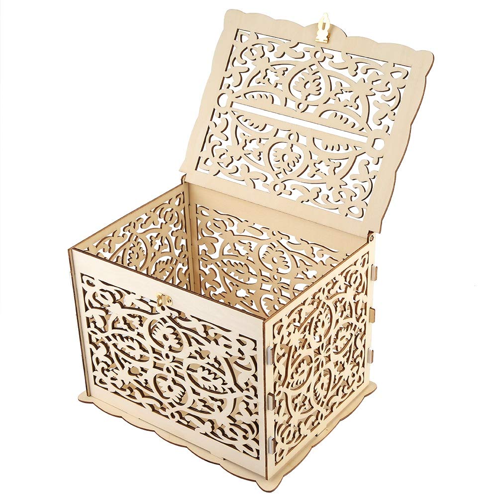 Elegant Wooden Gift Card Box with Lock - Wedding, Anniversary, Baby Shower & Graduation Money Holder - Secure Card Display Box for Special Occasions & Party Decor