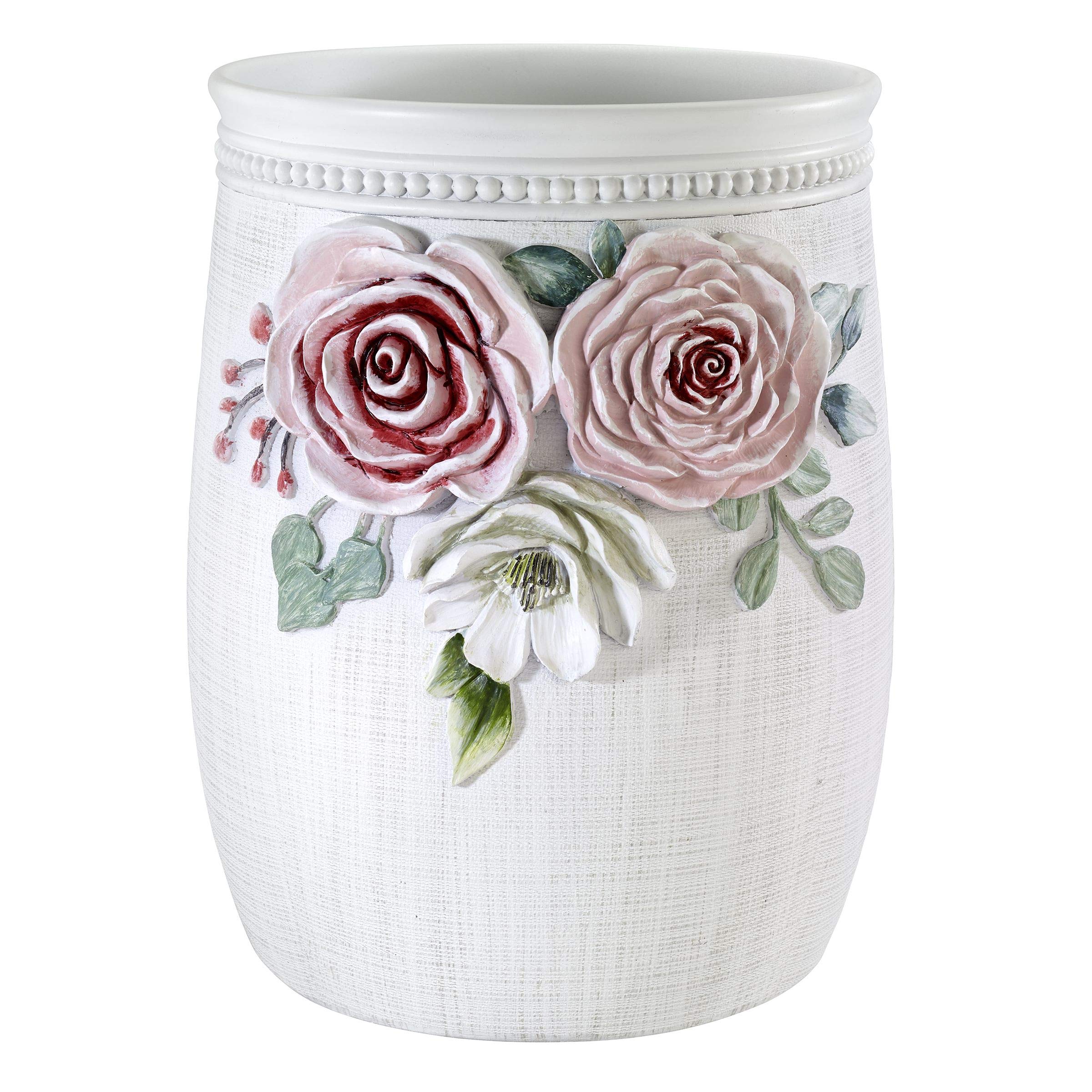 Avanti Linens Decorative Waste Basket - Floral Trash Can for Bathroom, Bedroom & Office - Spring Garden Collection - Essential Home Decor & Organizer for Guest Rooms, Dorm, and Small Spaces