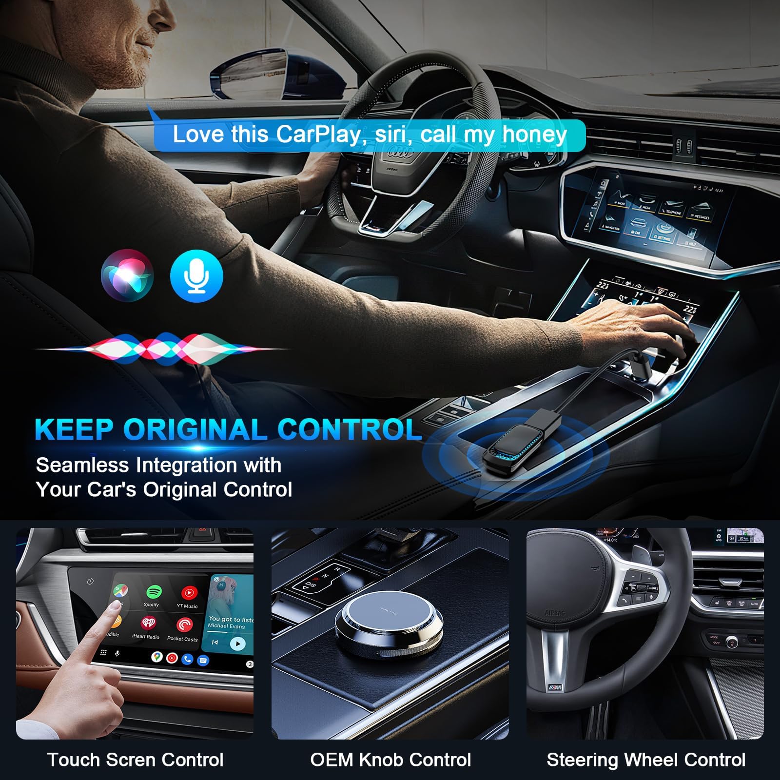 Wireless CarPlay & Android Auto Adapter for iPhone - 2-in-1 Auto Connect Dongle with Thermal Vent Design for Factory Wired Cars | Perfect for Commuting, Road Trips & Hands-Free Driving