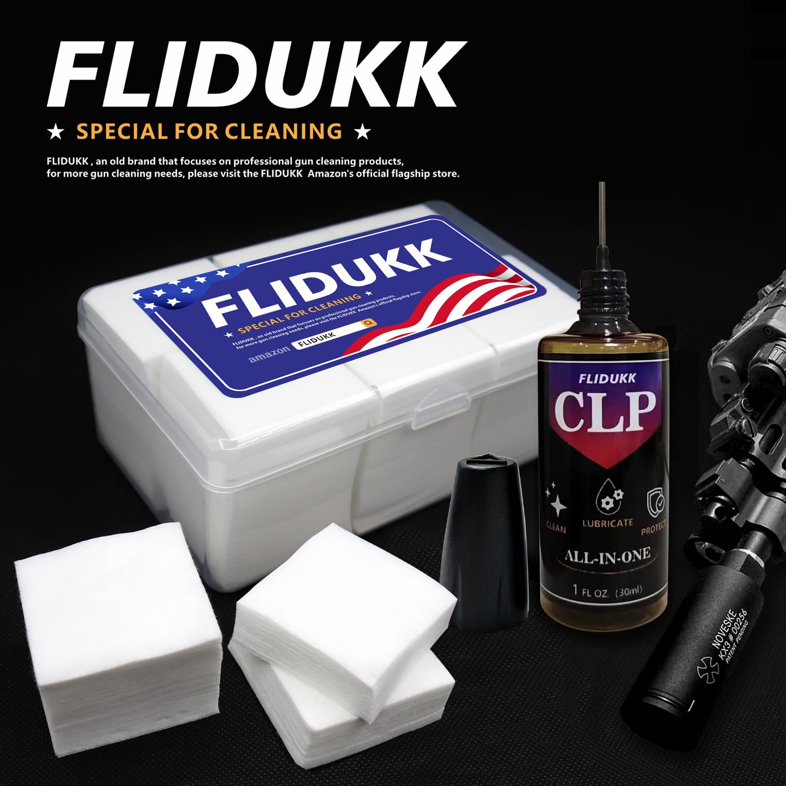 Premium Cotton Gun Cleaning Patches & Lint-Free Cloth - Universal Firearm Cleaning Kit with 1000/2000 Patches & 1/2/4 Bottles 30ml CLP Oil - Ideal for Rifle, Pistol & Shotgun Maintenance at Home or Range