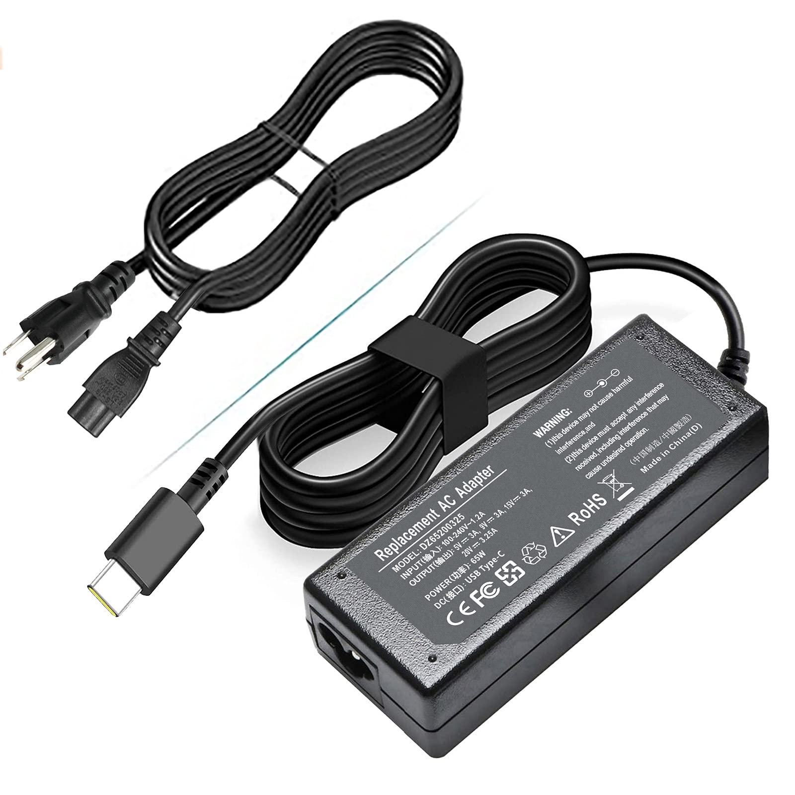 65W USB C Laptop Charger Universal - Compatible with Lenovo ThinkPad/Yoga/Chromebook, HP EliteBook/Spectre/x360, Dell Latitude/XPS 13 - Fast Charging AC Adapter for Home, Office & Travel Use