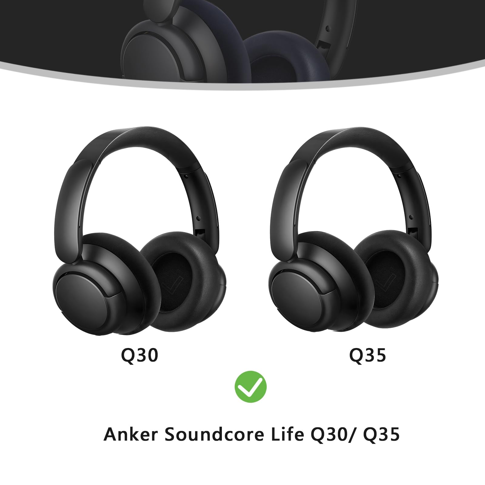 Anker Soundcore Life Q30/Q35 Replacement Earpads - Premium Protein Leather & Memory Foam Ear Cushions - Noise Isolation Headphone Accessories for Work, Travel & Gaming (Black)