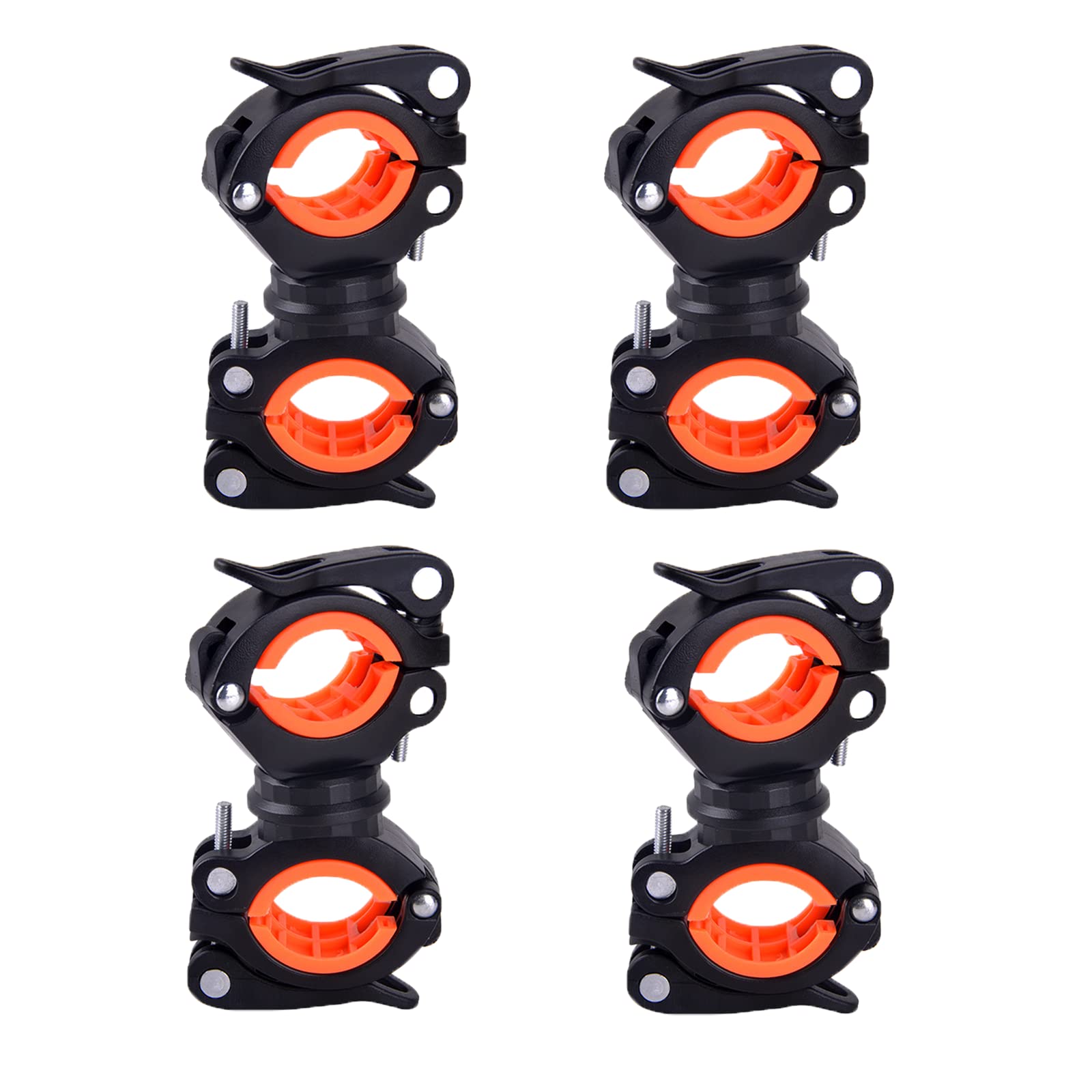 BONMEGA 4 Pack Bike Flashlight Holder - 360° Rotatable Bicycle Torch Mounting Bracket with Secure Clip Clamp | Perfect for Night Cycling, Camping & Emergency Use