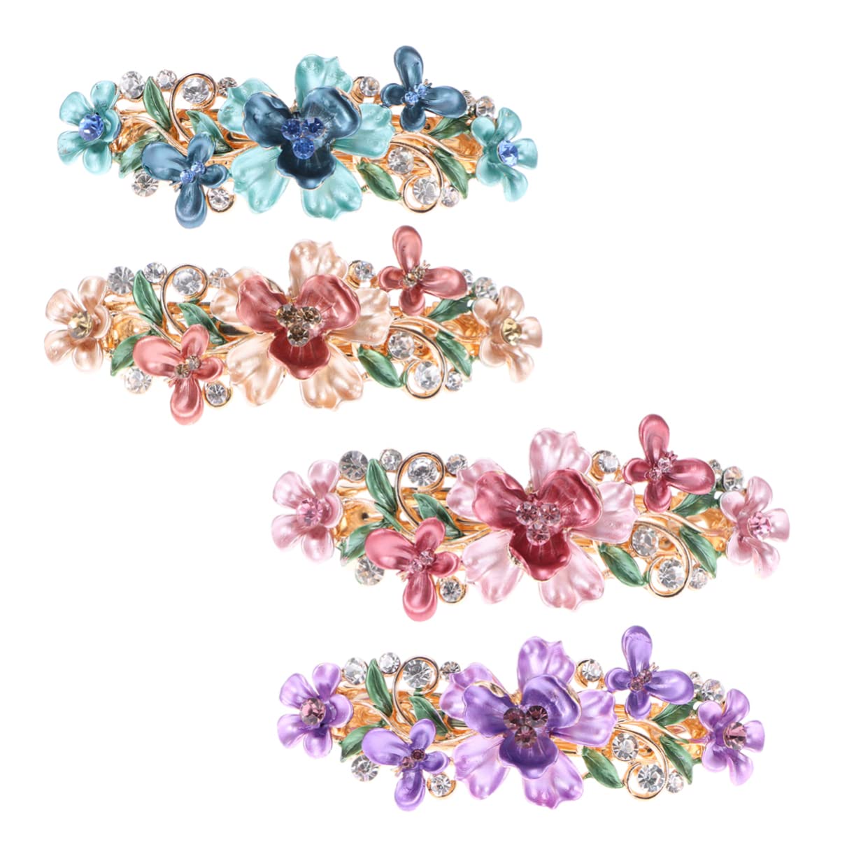 FOMIYES 4pcs Gold Hair Barrettes for Women - Rhinestone Hair Clips, French Hair Barrettes, Large Decorative Metal Hairpins, Alloy Hair Accessories for Wedding, Party, and Everyday Styling