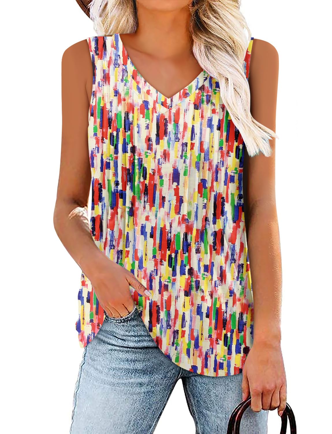 ROSELINLIN Women's Floral Sleeveless Tank Tops - Summer Tunic Tops for Casual Wear, Beach Outfits & Vacation Style