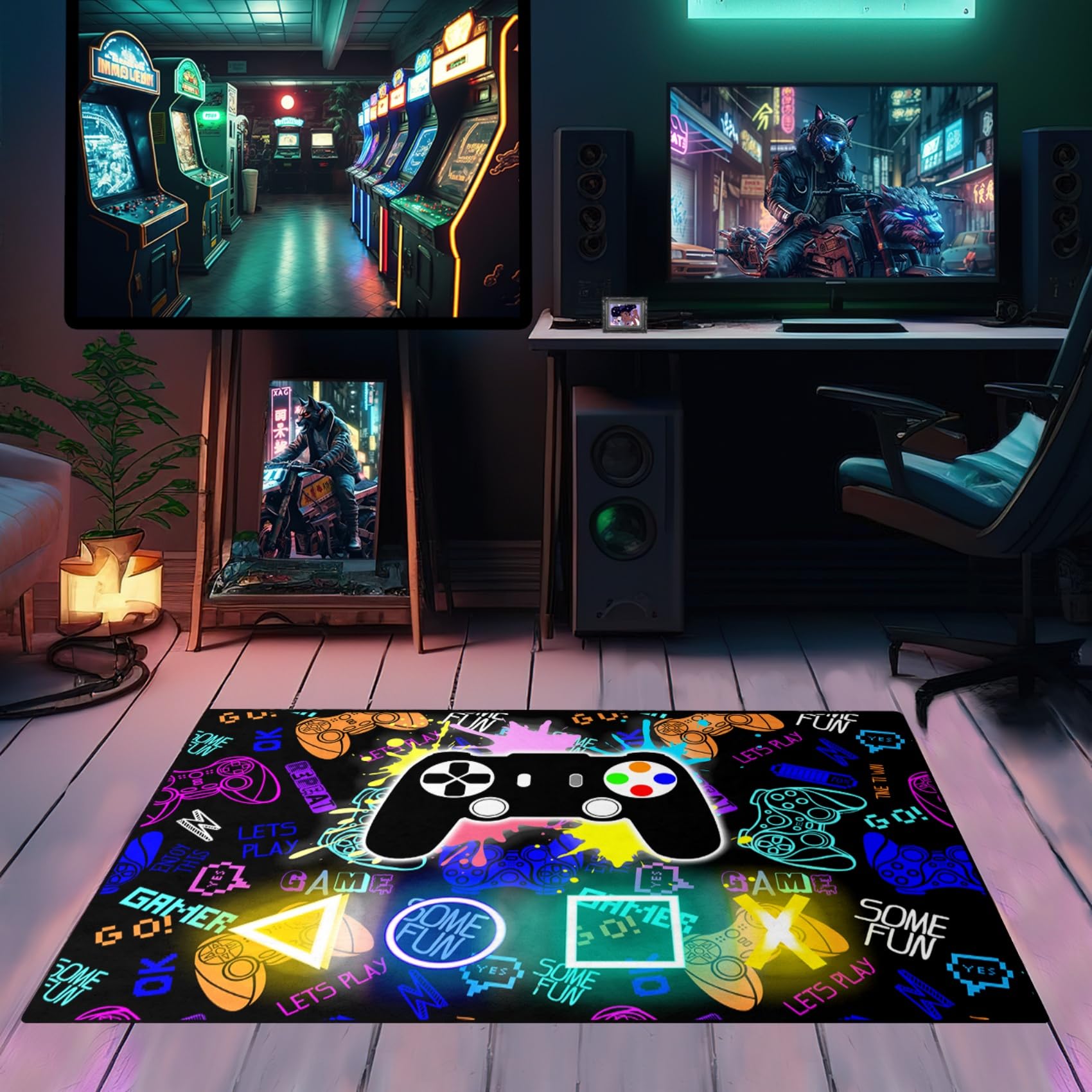 Cool Gaming Area Rugs for Boys & Teens - Video Game Controller Printed Large Carpet for Bedroom & Game Room Decor - Perfect for Teen Boys' Bedroom, Kids Play Area & Gaming Setup