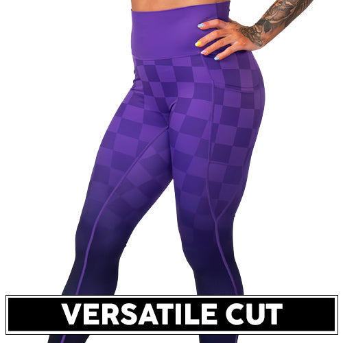 Stylish Purple Ombre Checkers Leggings for Women - Trendy High Waisted Yoga Pants for Workout, Lounge & Casual Wear