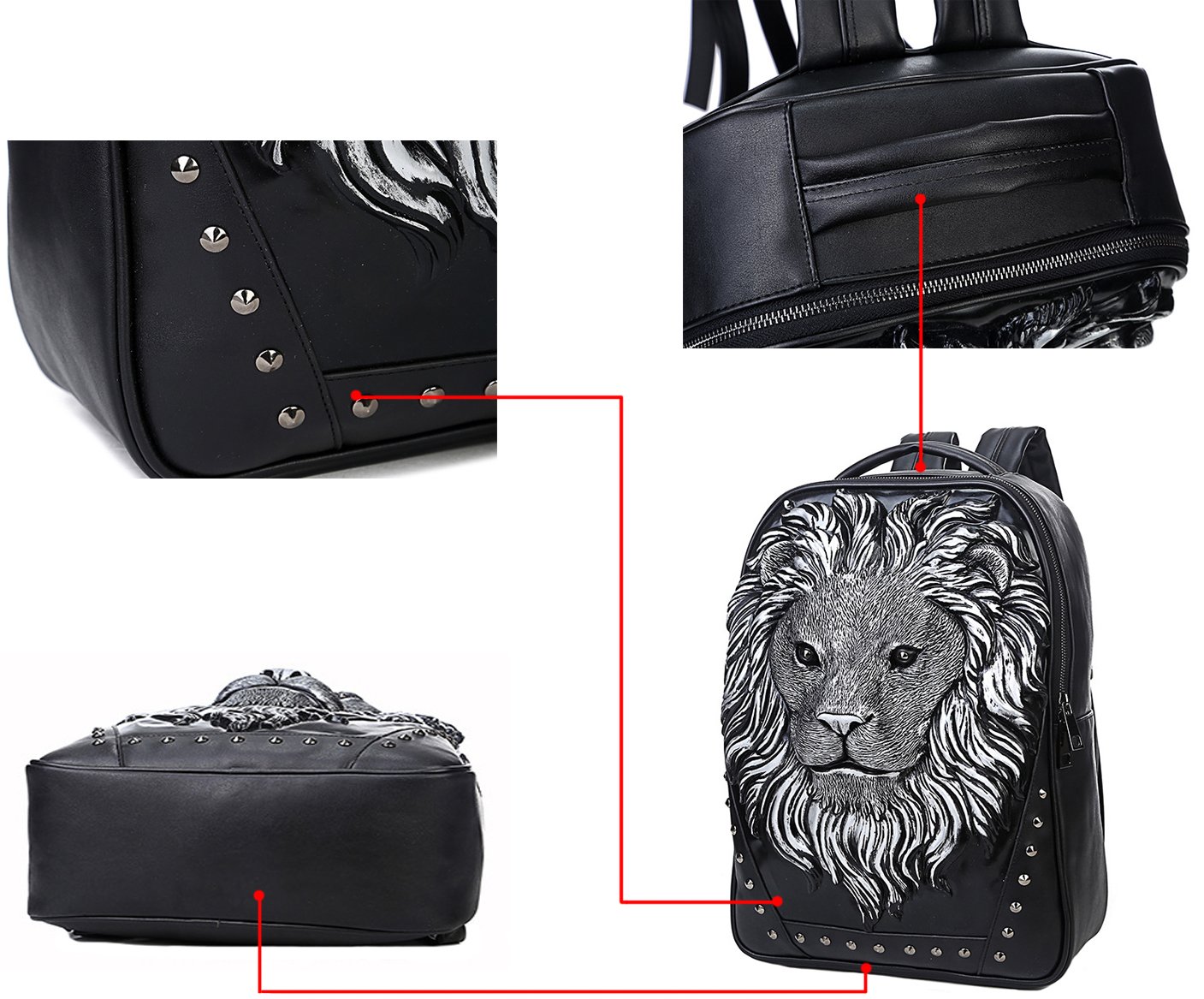 3D Animal Head Backpack for Women & Men - Studded PU Leather Laptop Backpack, College Bookbag for School, Work & Travel - Trendy Unisex Daypack for Students & Professionals
