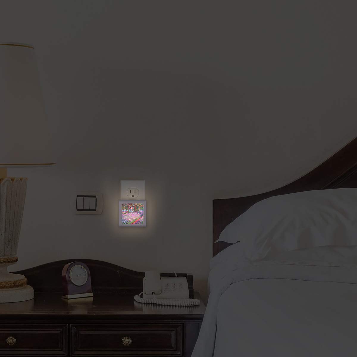 Dimmable LED Night Light with Auto On/Off Sensor - Adjustable Brightness, Warm White Light for Bathroom, Hallway, Nursery & Bedroom | Energy Efficient Plug-in Nightlight for Kids & Adults | Perfect for Nighttime Safety & Comfort (Monet: The Artist's Garden Inspired Design)