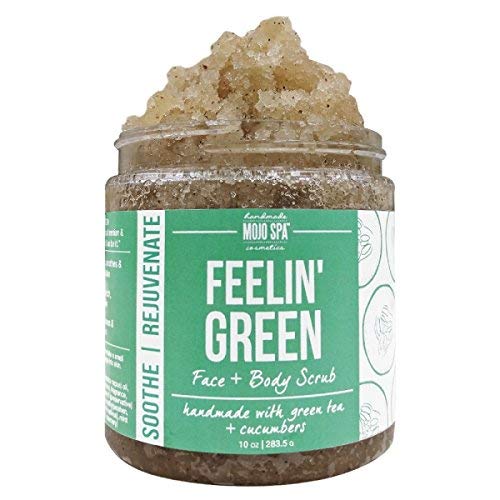 Mojo Spa Feelin Green Small Gift Set - 2 Handmade Natural Bath & Body Products with Face Scrub & Body Soap | Organic Skincare Set for Women, Relaxing Spa Day at Home, Birthday Gift Idea